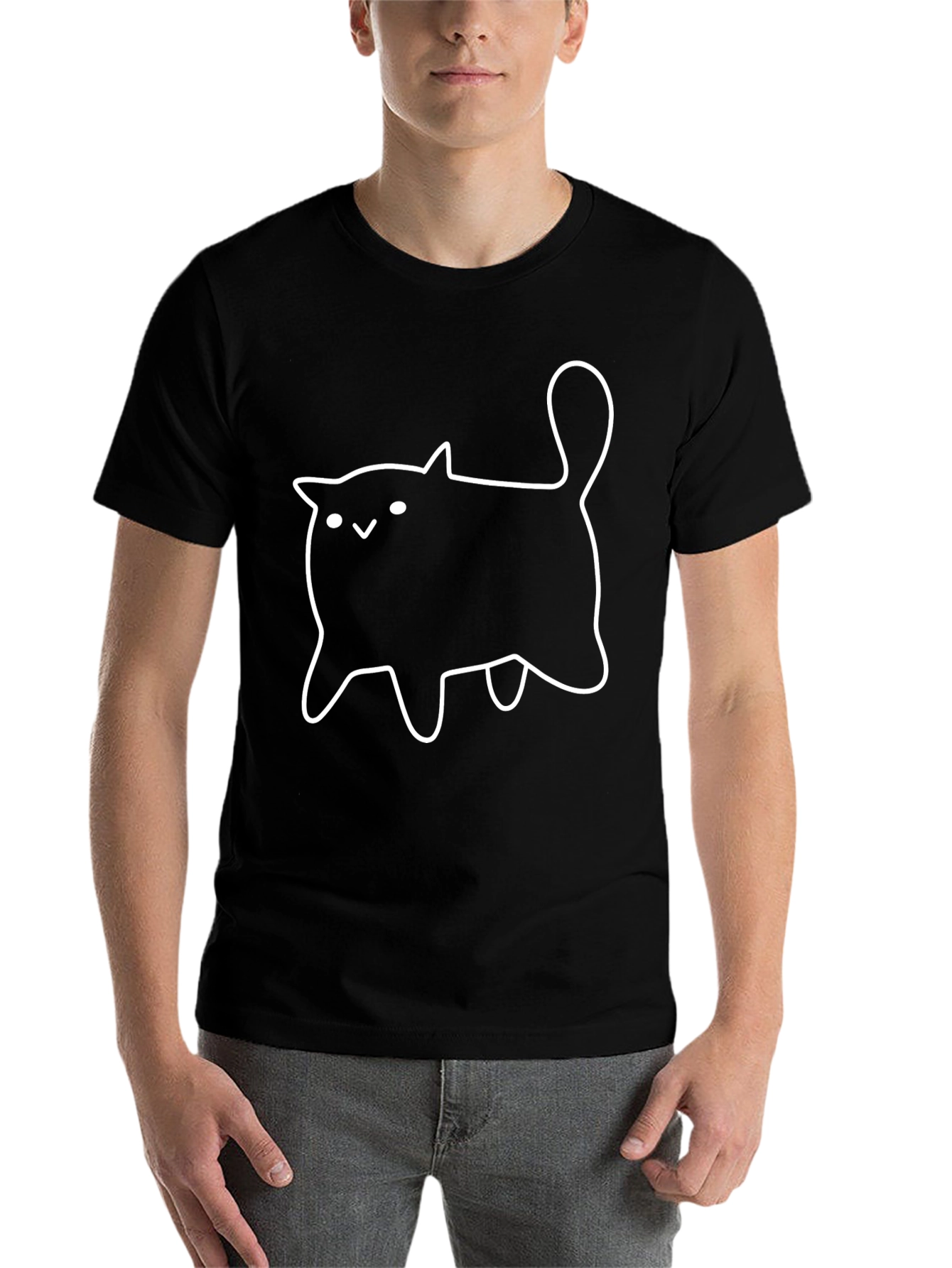Black Cute Cartoon Cat Black T-Shirt view 7