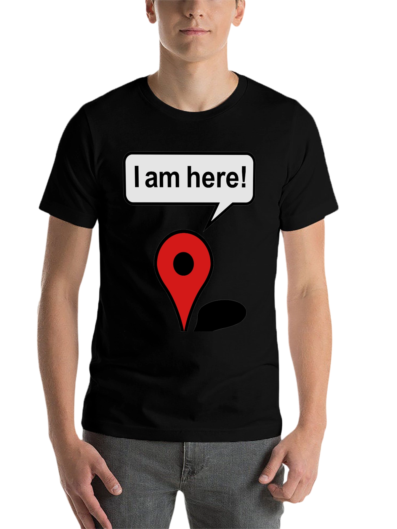 Black I am Here! Graphic Print T-Shirt view 7