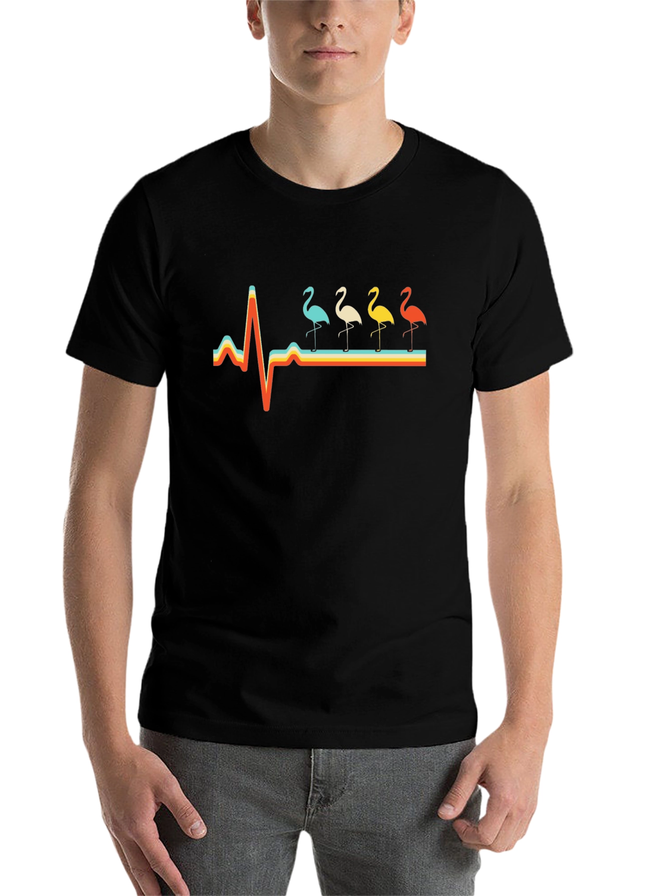 Retro Flamingo Heartbeat Graphic Tee - 7