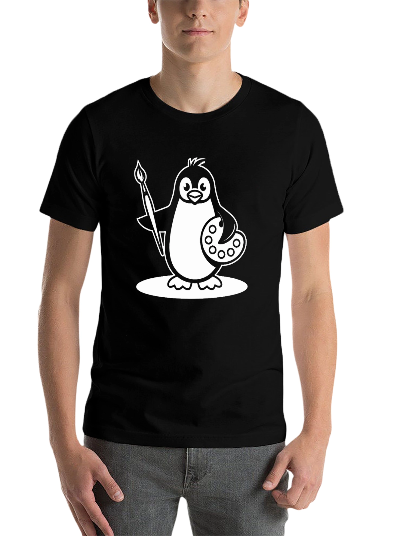 Black Penguin Artist Graphic T-Shirt - Black Cotton Tee view 7