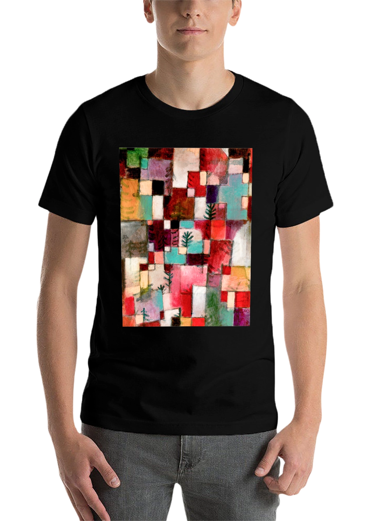 Black Abstract Art T-Shirt: Geometric Design view 7