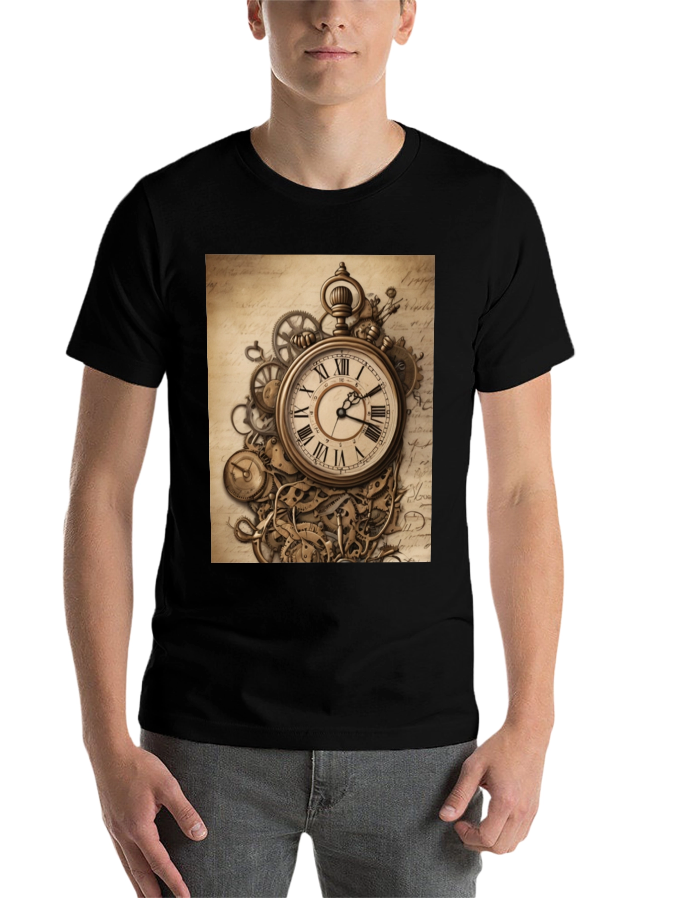 Black Steampunk Clockwork T-Shirt - Timeless Design view 7