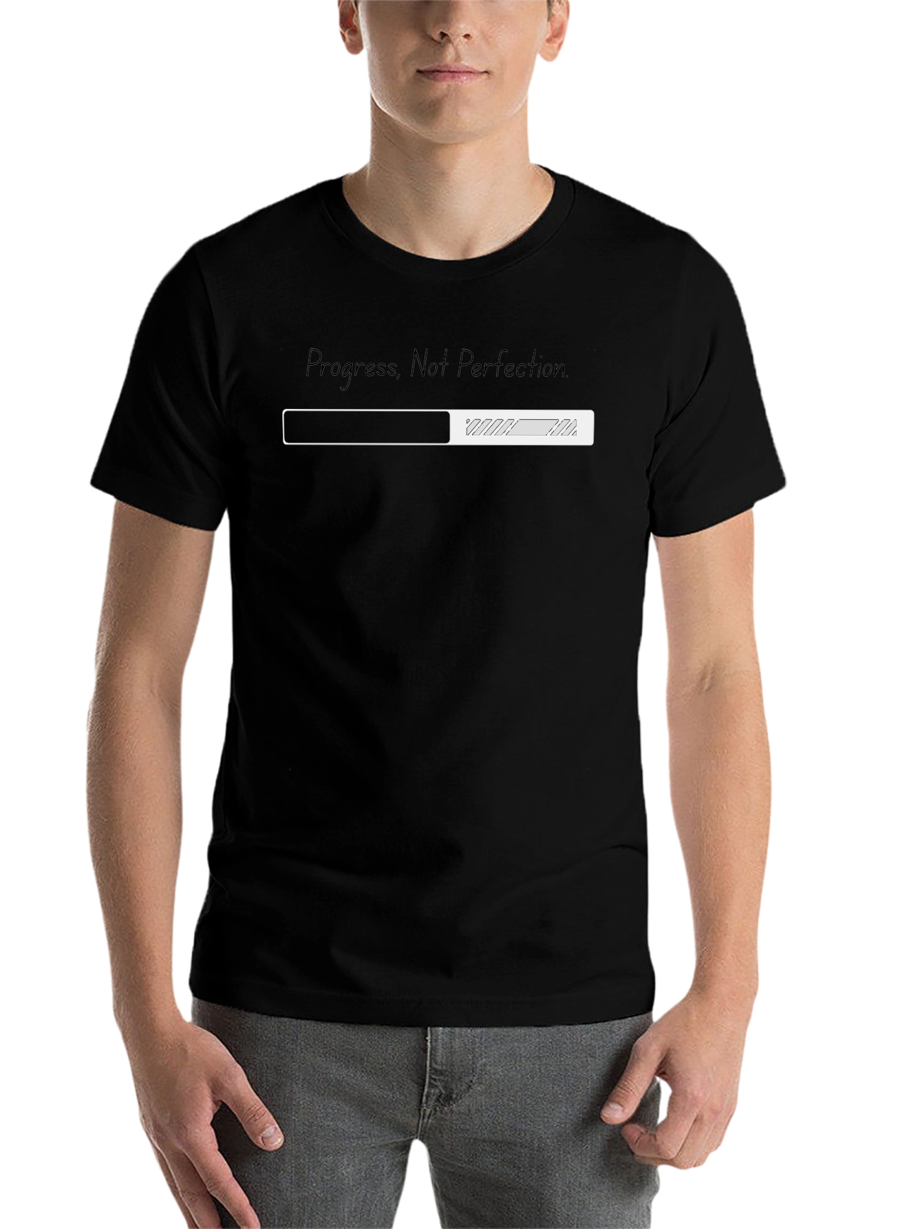 Black Progress Not Perfection Tee - Motivational Graphic Shirt view 7