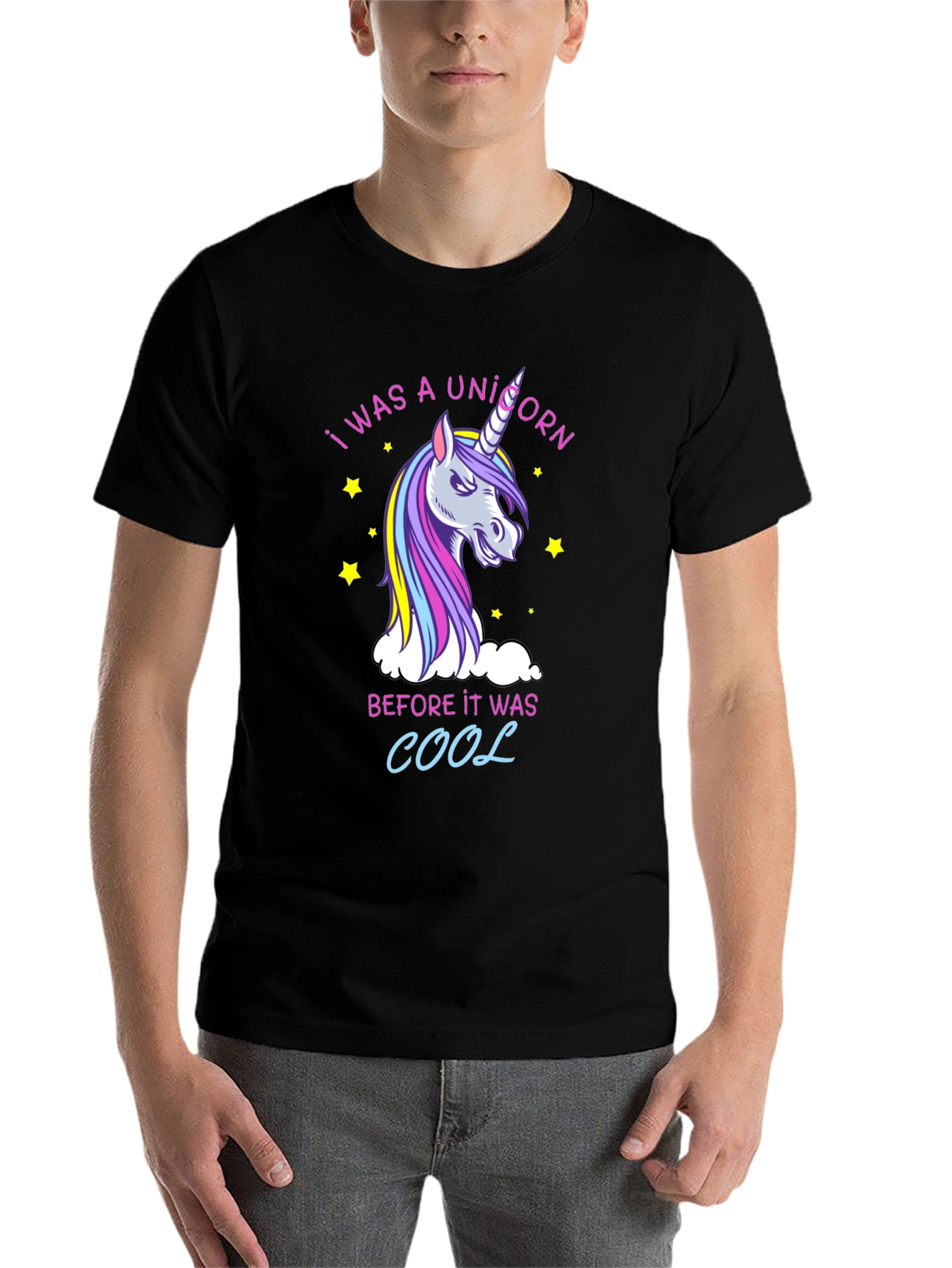 Black I Was a Unicorn T-Shirt - Funny Graphic Tee view 7