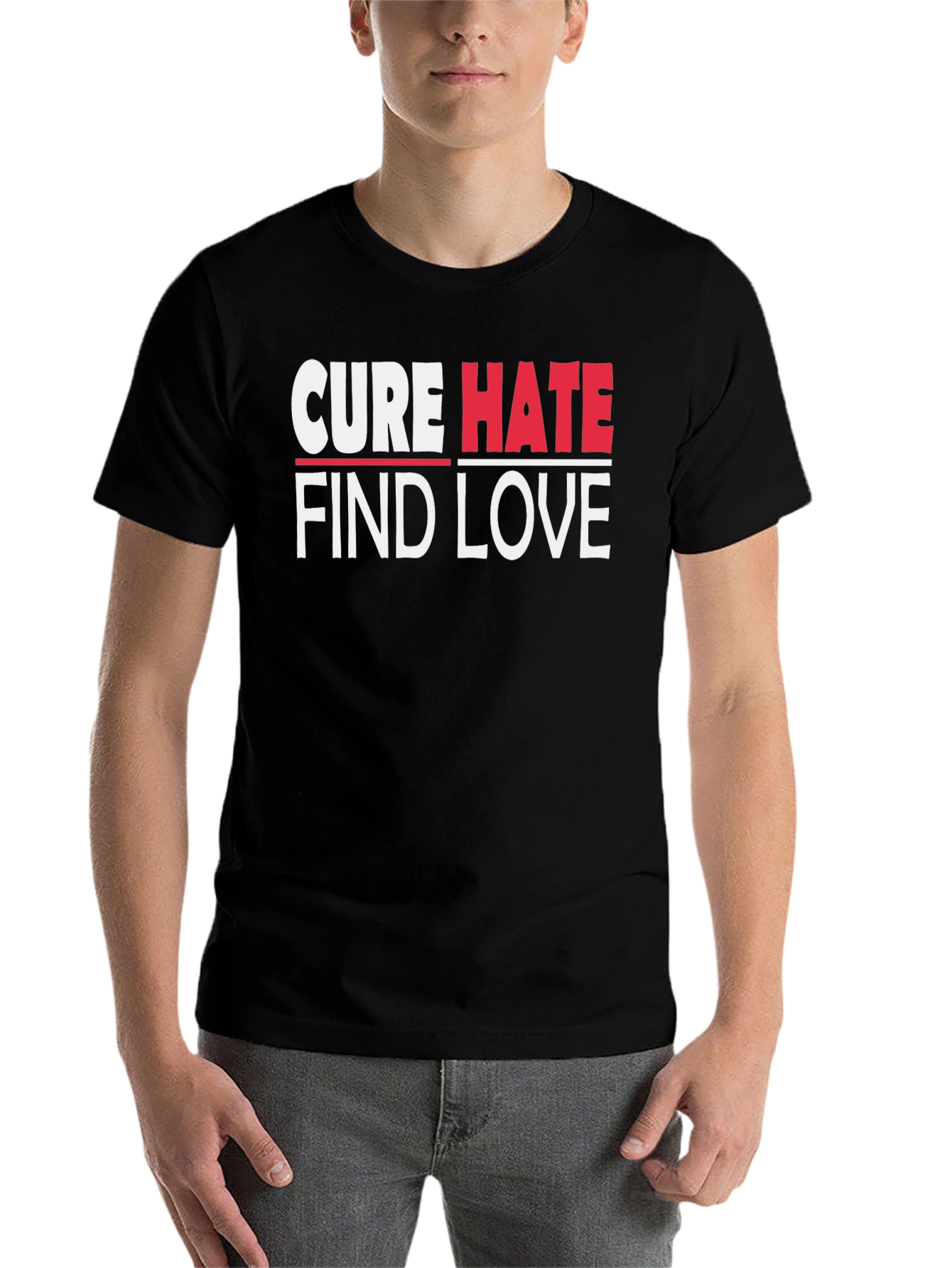 Black Cure Hate Find Love Graphic T-Shirt view 7