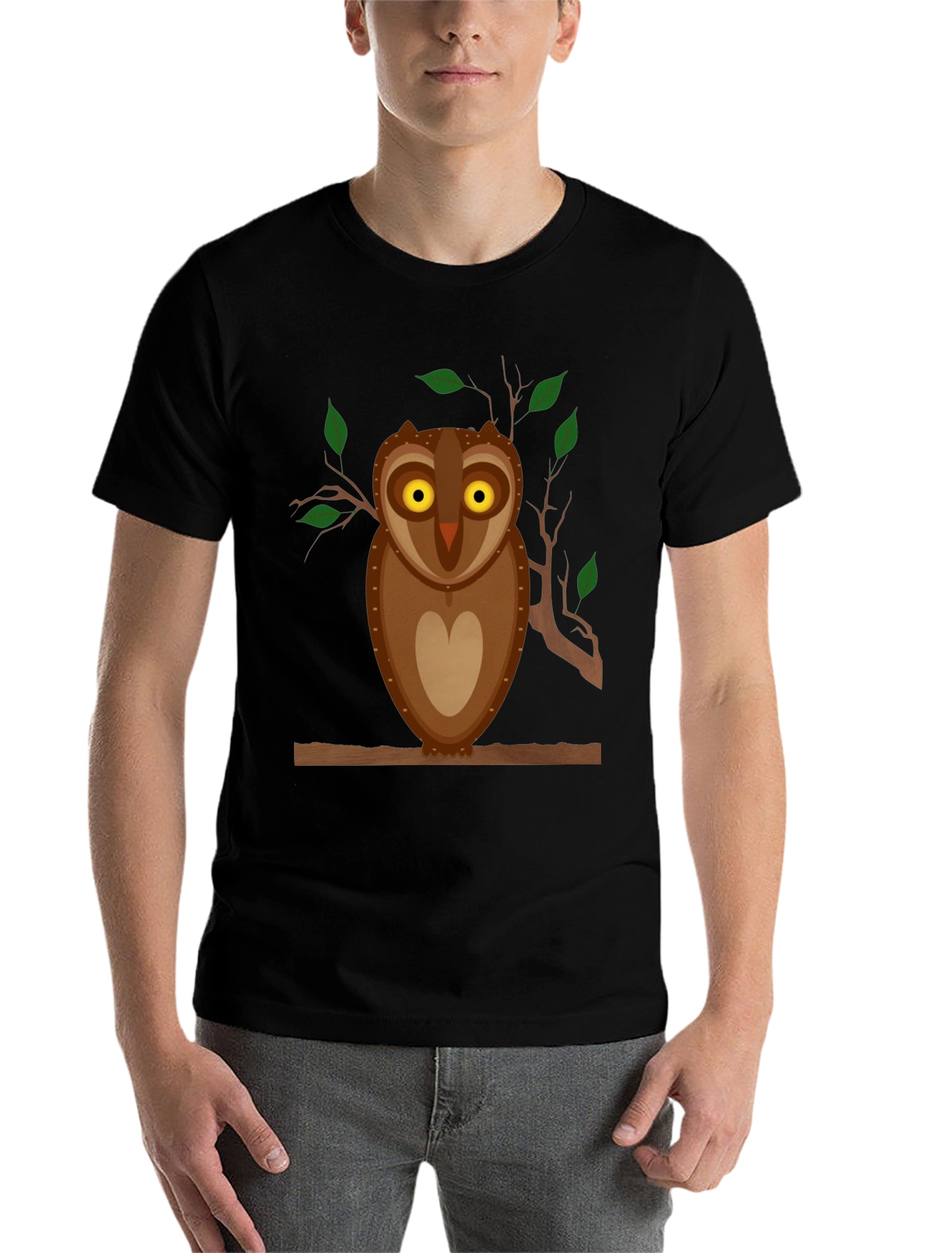 Black Owl Graphic Tee - Black Cotton Blend T-Shirt view 7