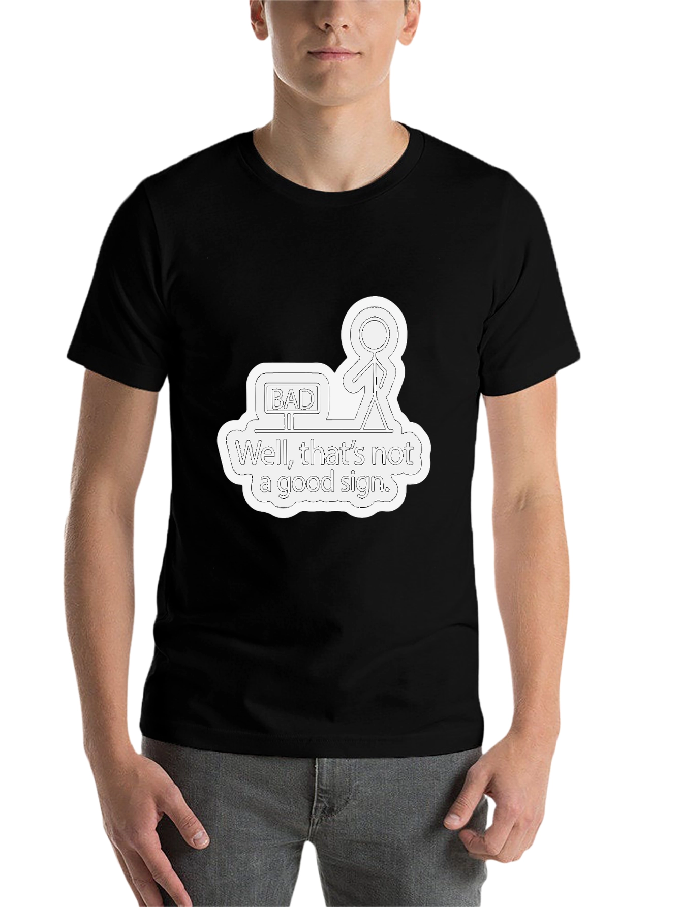 Black Funny "Bad Sign" Graphic Tee - Mens Black T-Shirt view 7