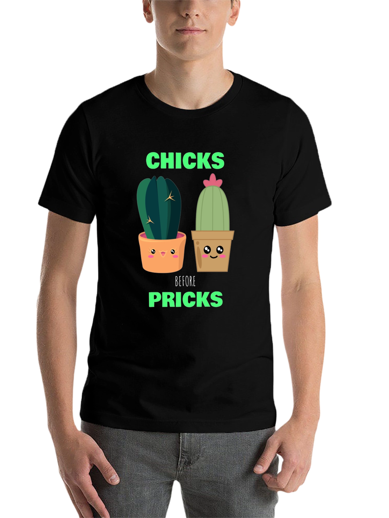 Black Funny Cactus Graphic T-Shirt - Chicks Before Pricks view 7