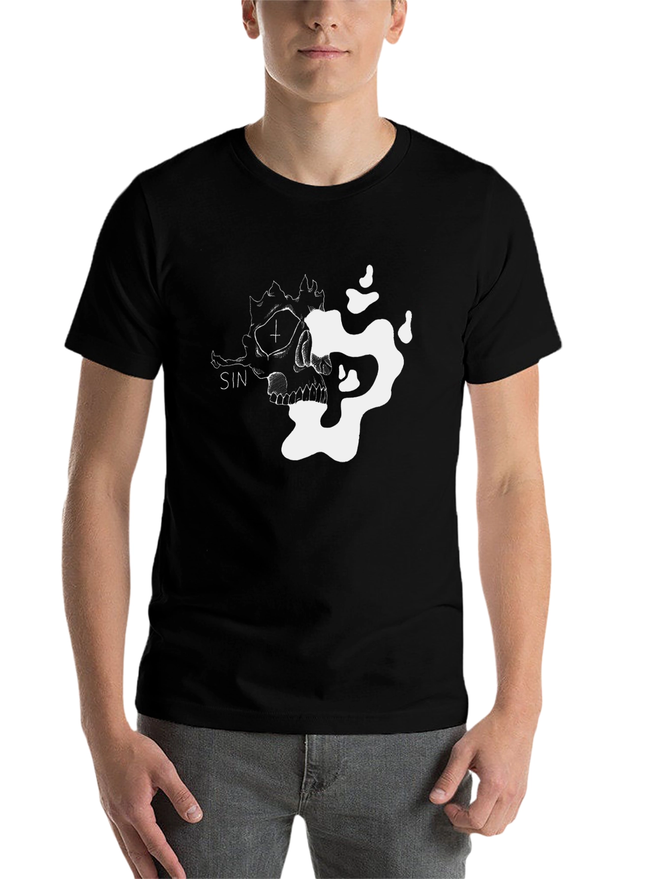 Black Sin Skull Graphic Tee - Men's Black T-Shirt view 7