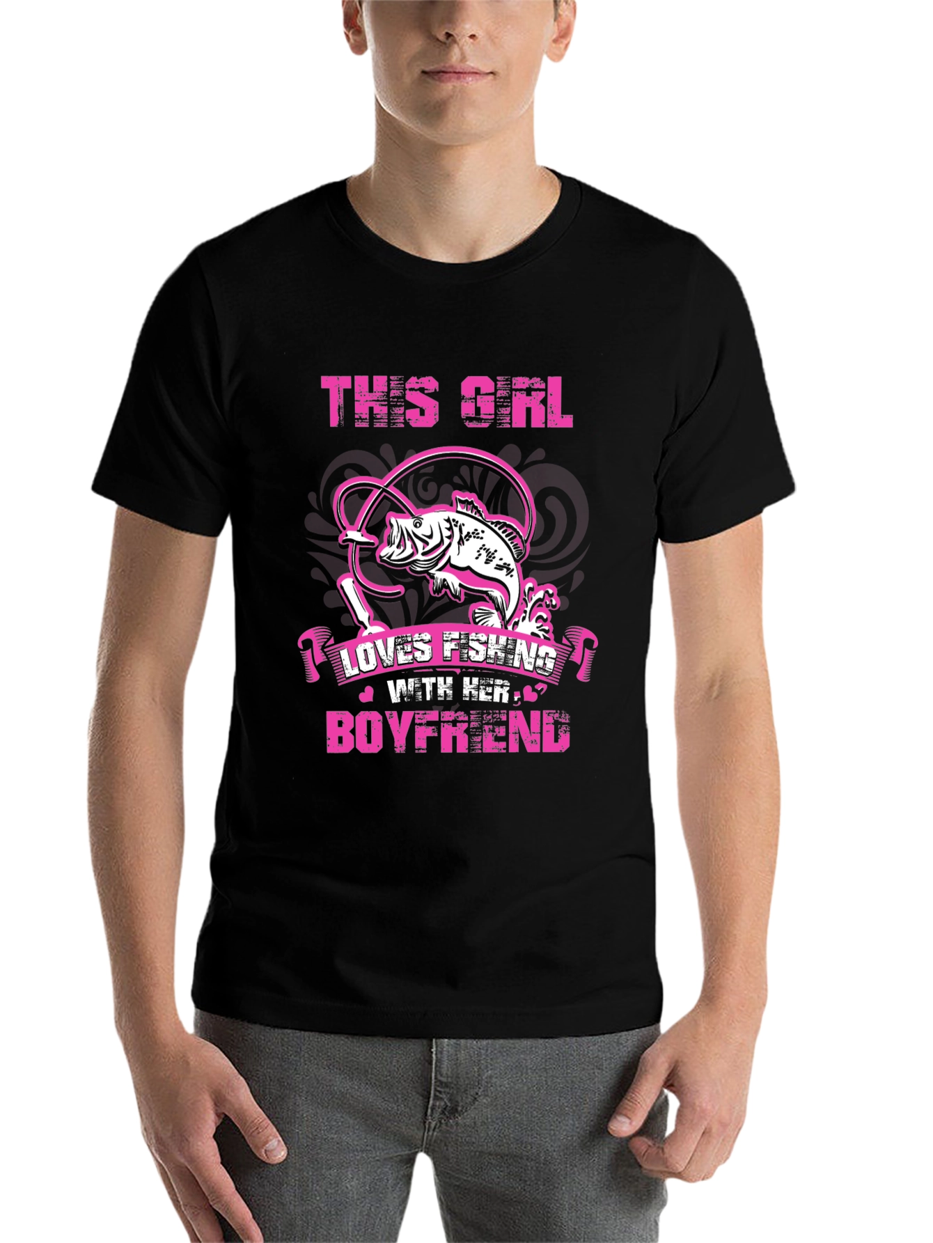 Black Fishing Girl Boyfriend Black T-Shirt view 7