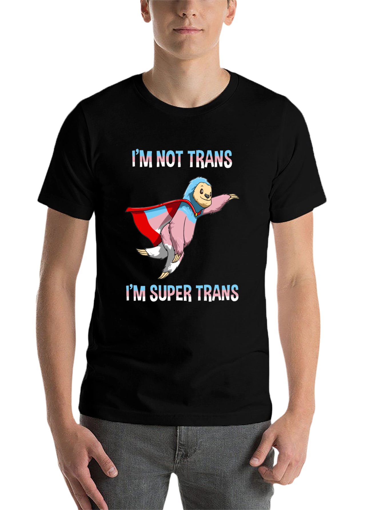 Black Super Trans Sloth T-Shirt - LGBTQ+ Pride view 7