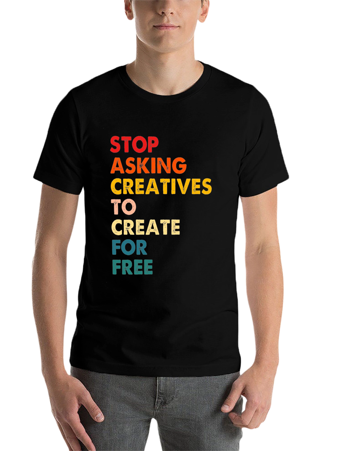Black Creative Support T-Shirt:  Stop Asking for Free view 7