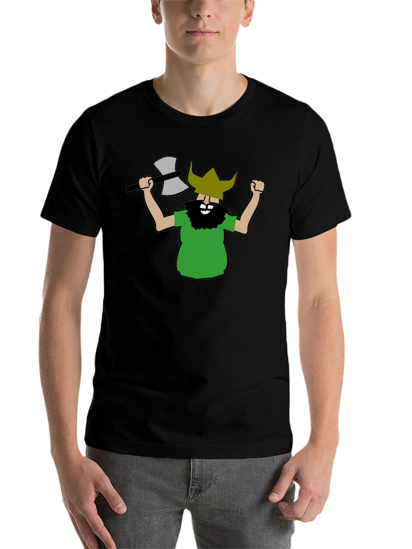 Black Viking Cartoon Graphic Black T-Shirt view 7
