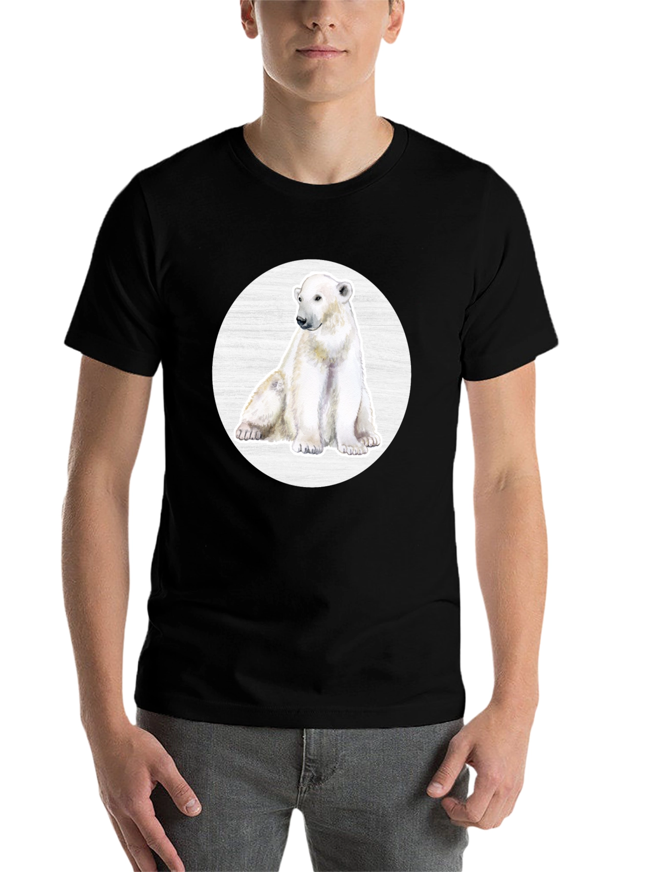 Black Polar Bear Graphic Print Crew Neck T-Shirt view 7