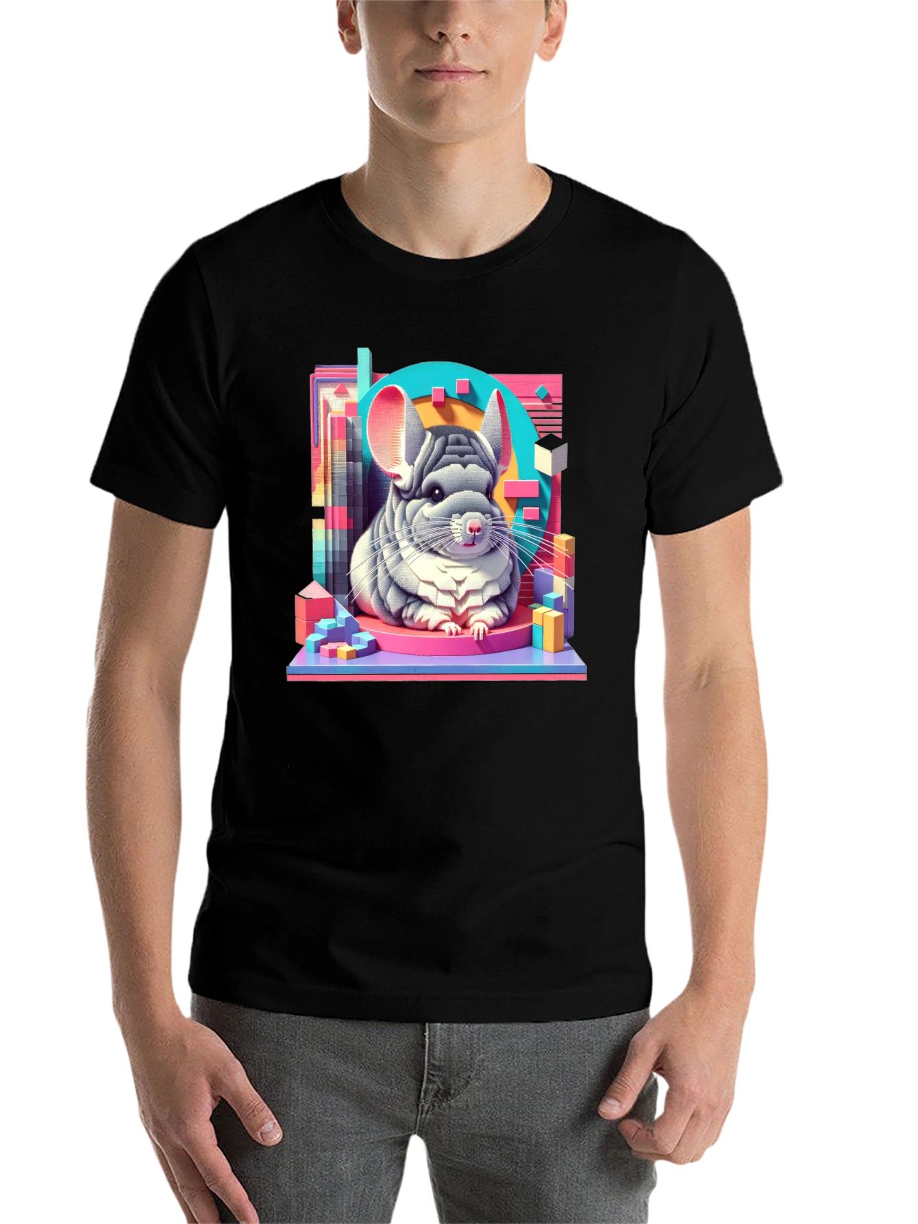 Black Chinchilla Graphic Tee - Unique Animal Art T-Shirt view 7