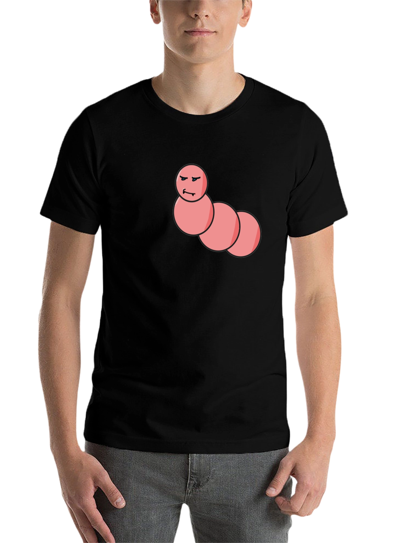 Black Men's Black T-Shirt with Funny Worm Graphic view 7