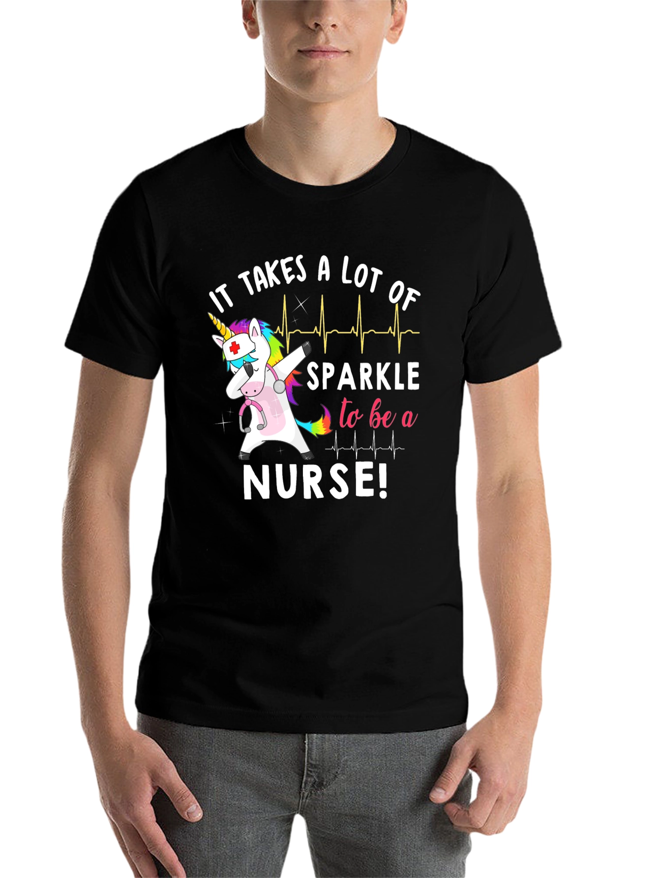 Black Nurse Unicorn Graphic Tee view 7