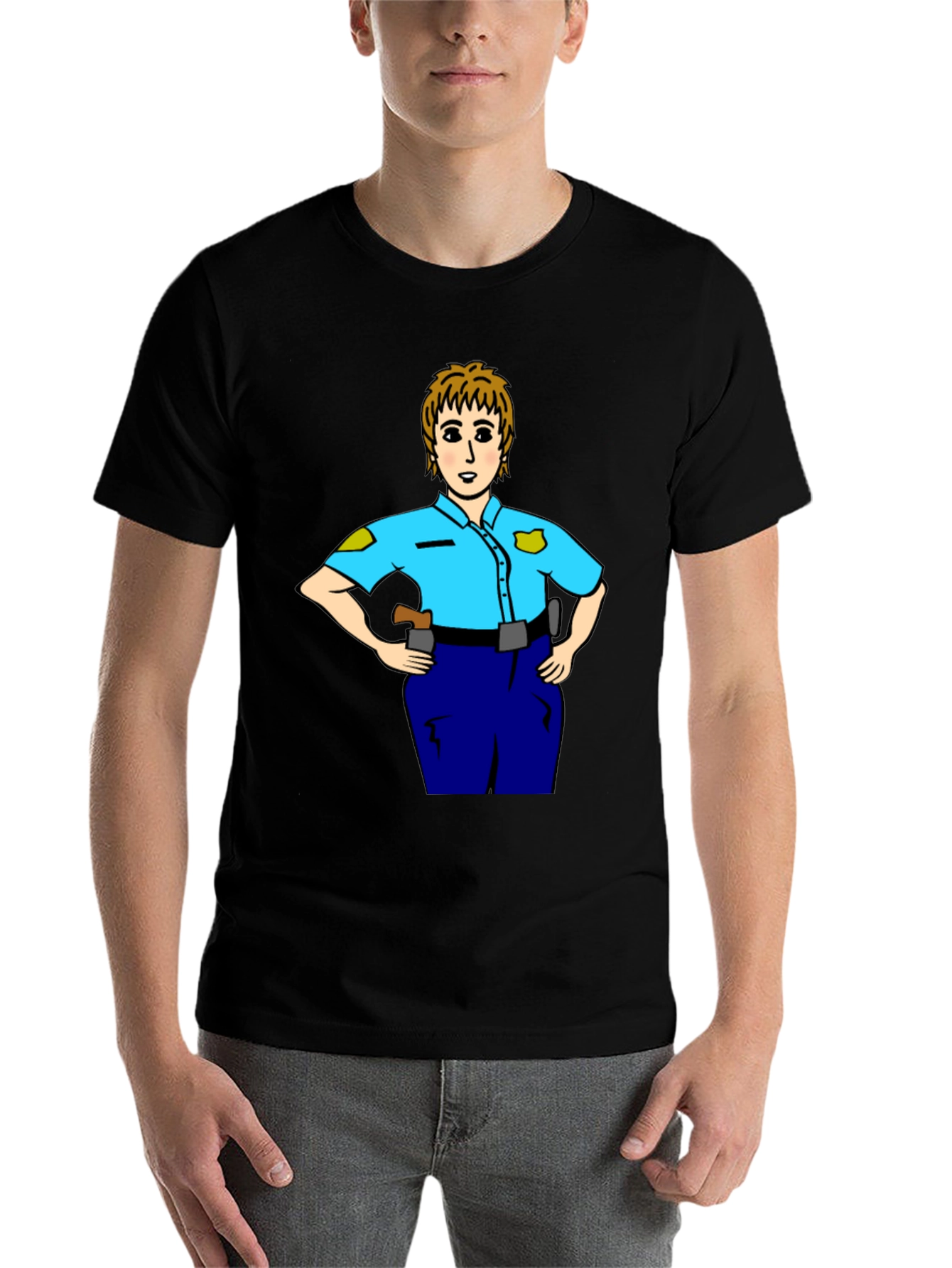 Black Police Woman Cartoon T-Shirt | Graphic Tee view 7