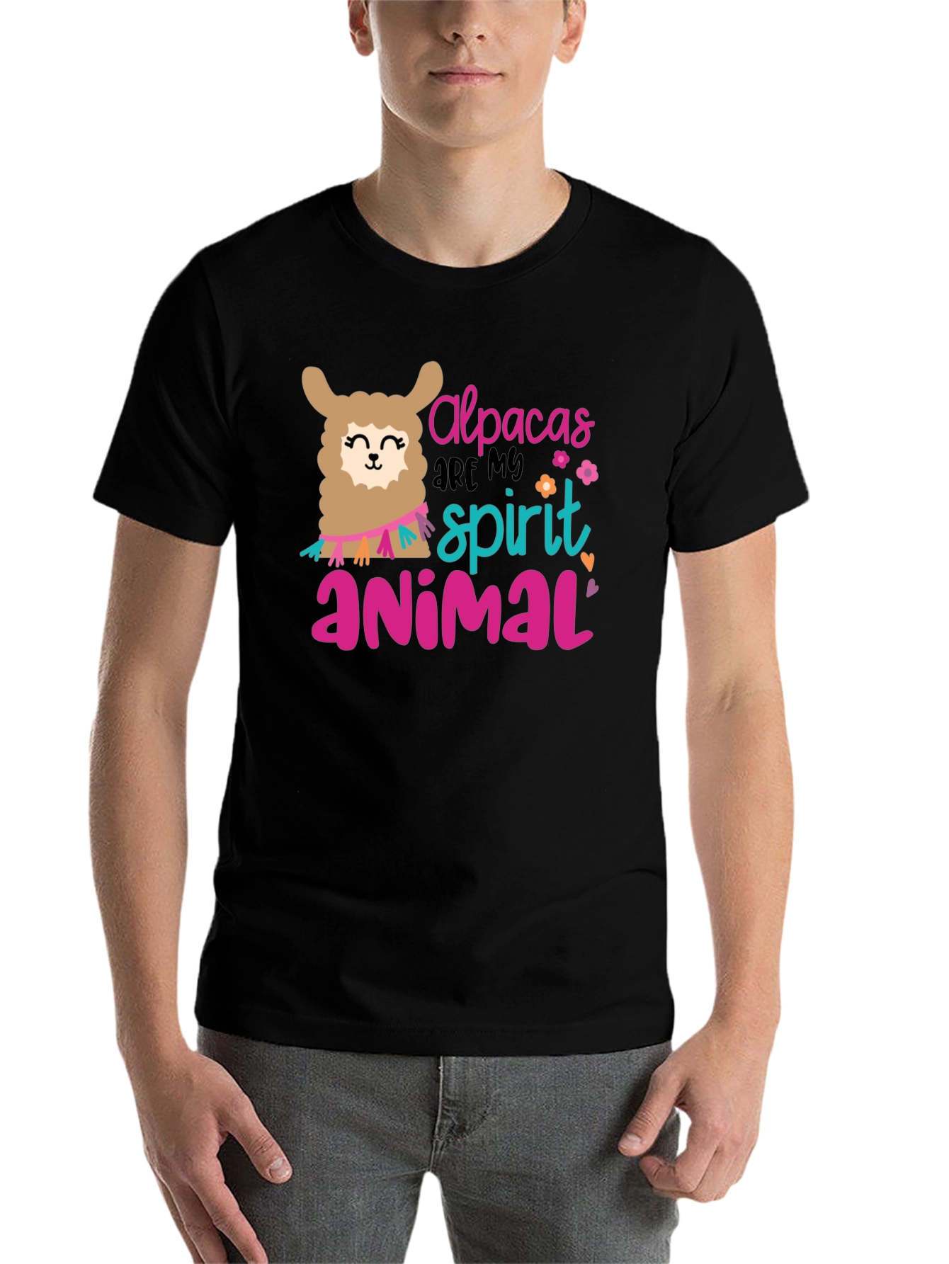 Black Alpacas Are My Spirit Animal Black T-Shirt view 7