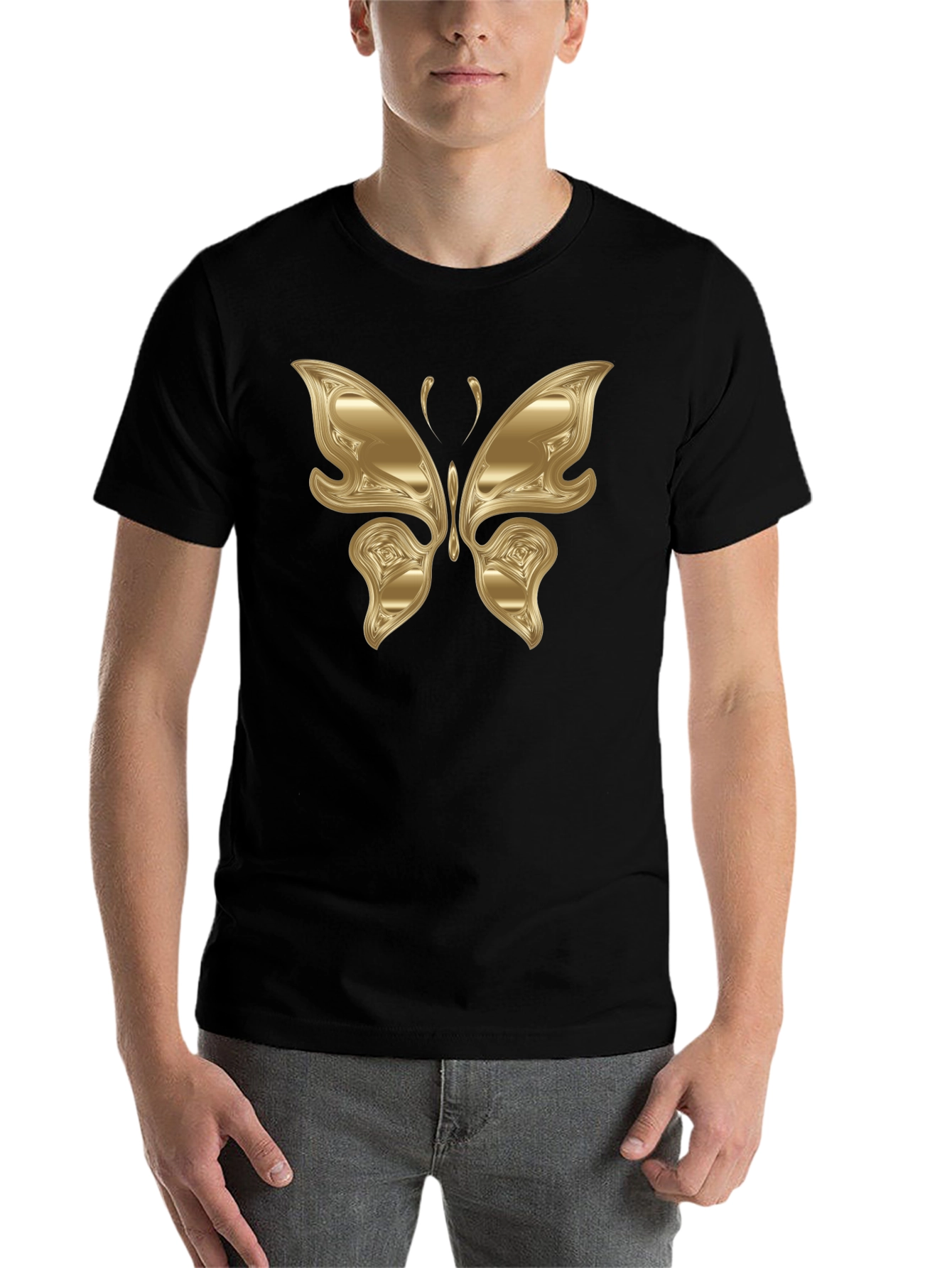 Black Golden Butterfly Graphic Black T-Shirt view 7