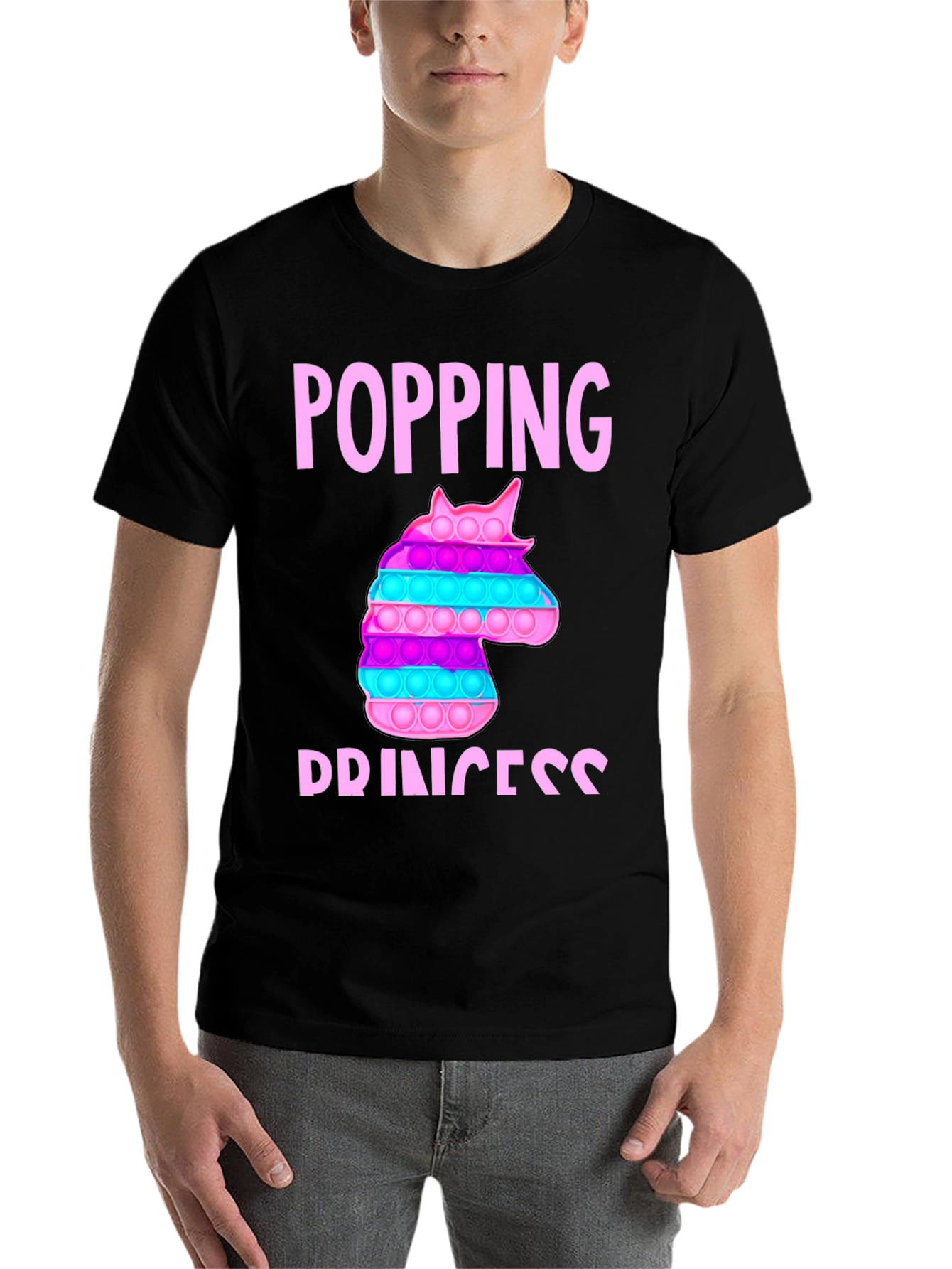 Black Popping Princess Unicorn Bubble Pop T-Shirt view 7