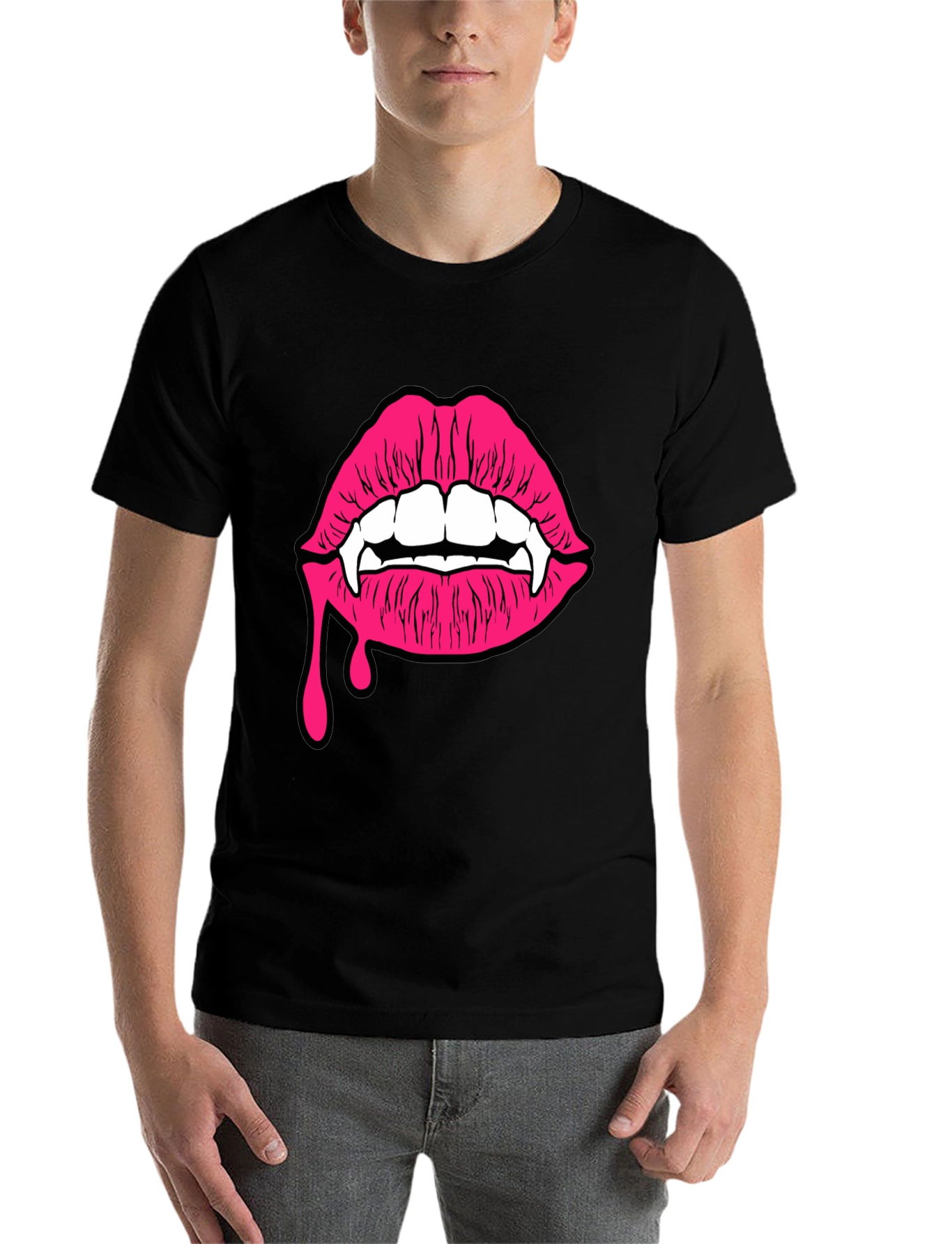 Black Vampire Lips Graphic Tee - Black Cotton T-Shirt view 7