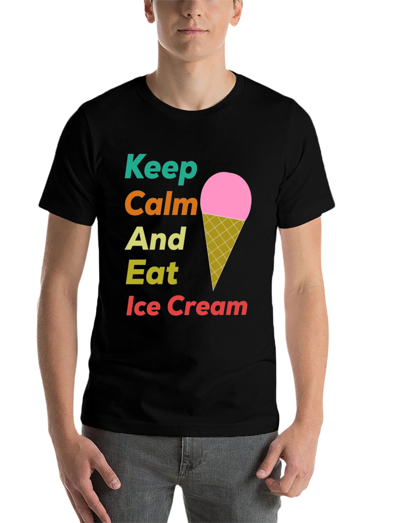 Black Keep Calm Eat Ice Cream T-Shirt view 7