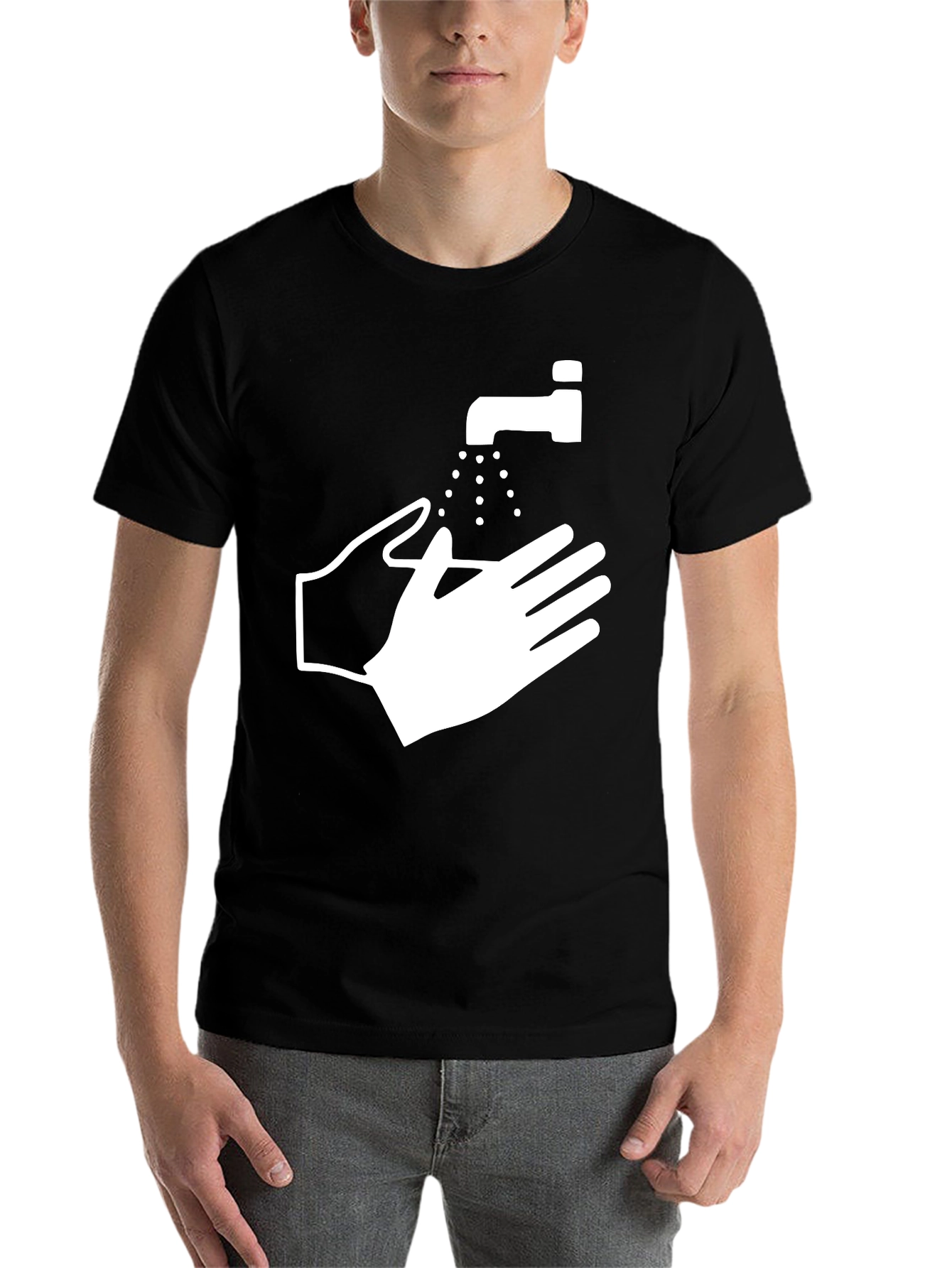 Black Wash Your Hands Graphic Tee - Black Cotton Blend view 7