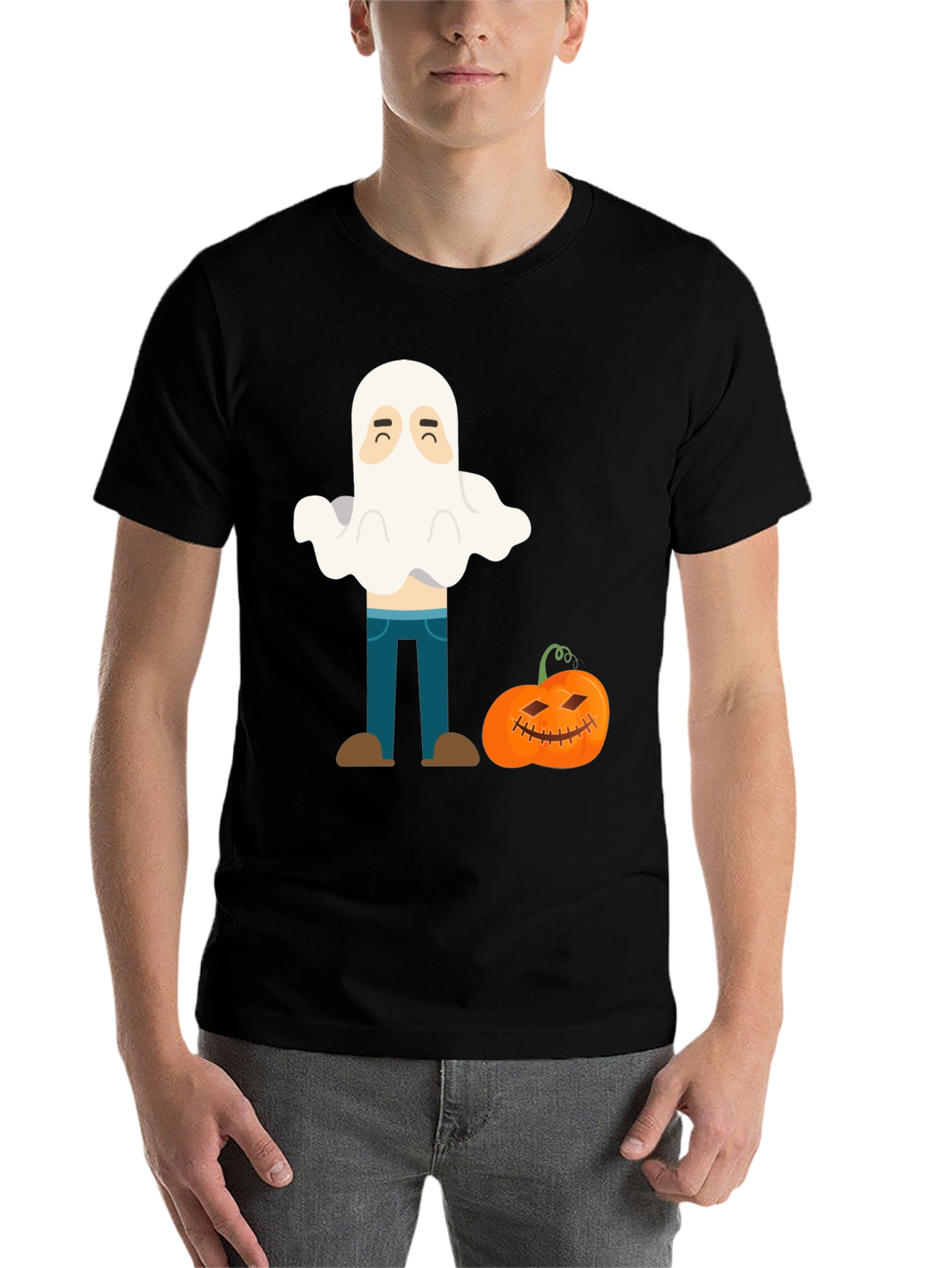 Black Halloween Ghost & Pumpkin Graphic T-Shirt view 7