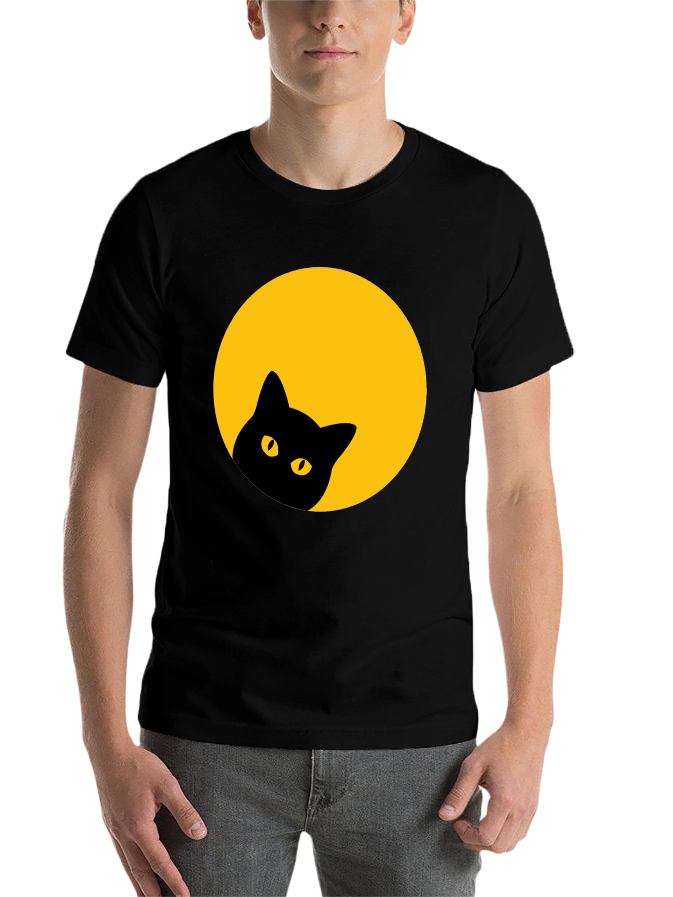 Black Black Cat Peek-a-Boo T-Shirt - Moon Design view 7