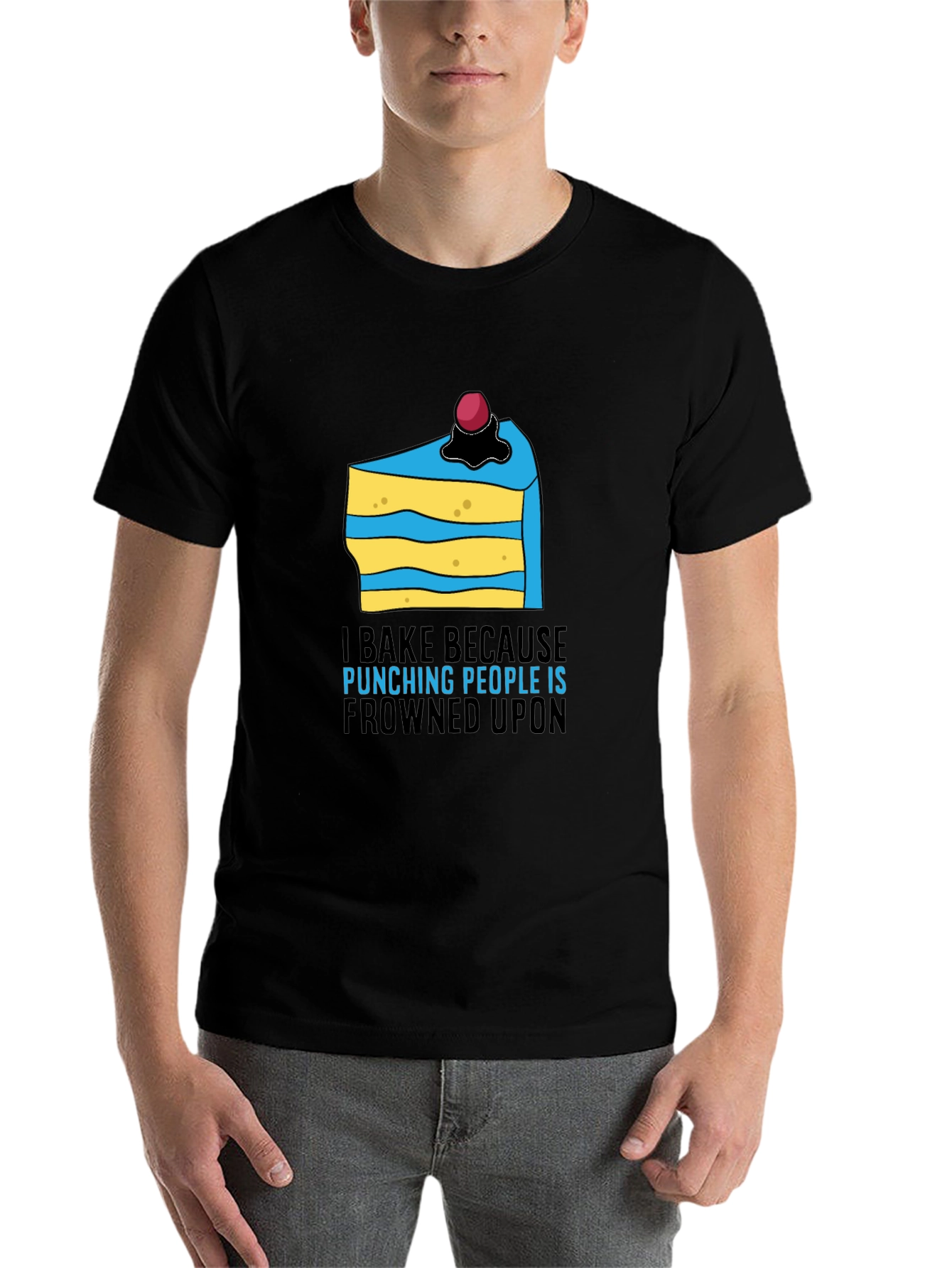 Black I Bake Because Punching People Is Frowned Upon T-Shirt view 7