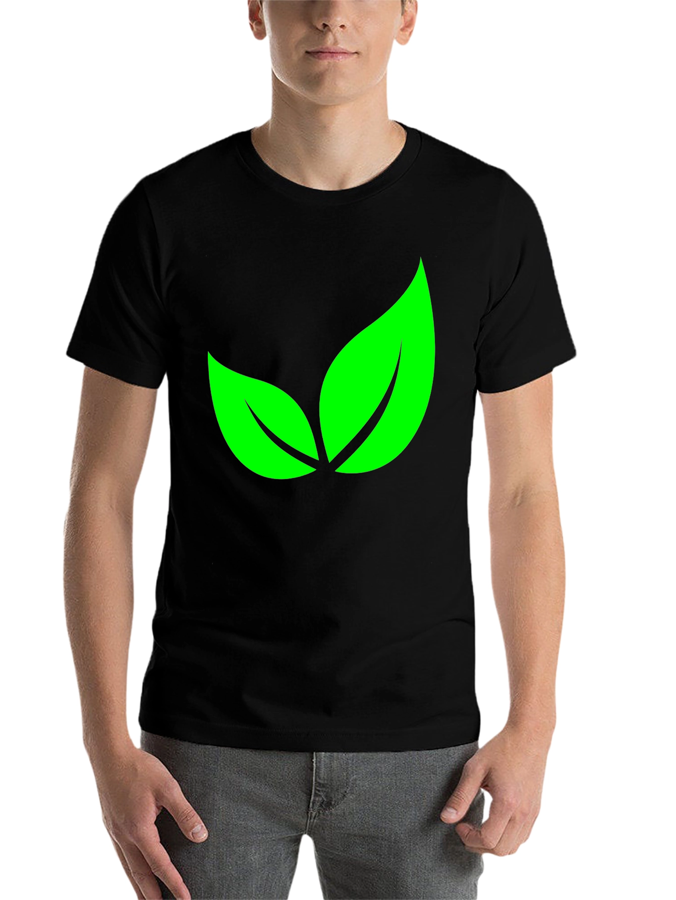 Black Green Leaves Graphic Black T-Shirt view 7