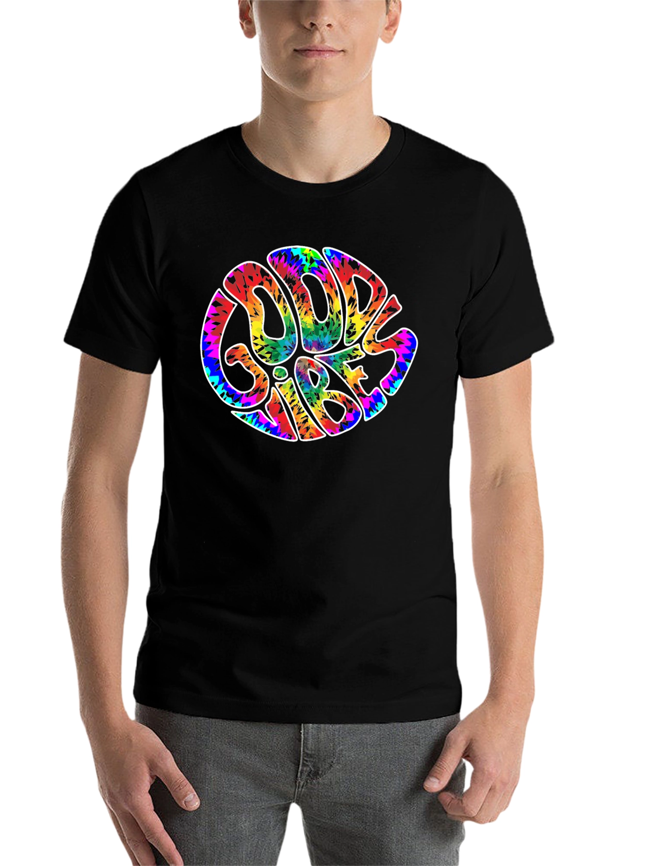 Black Good Vibes Tie Dye Graphic T-Shirt view 7