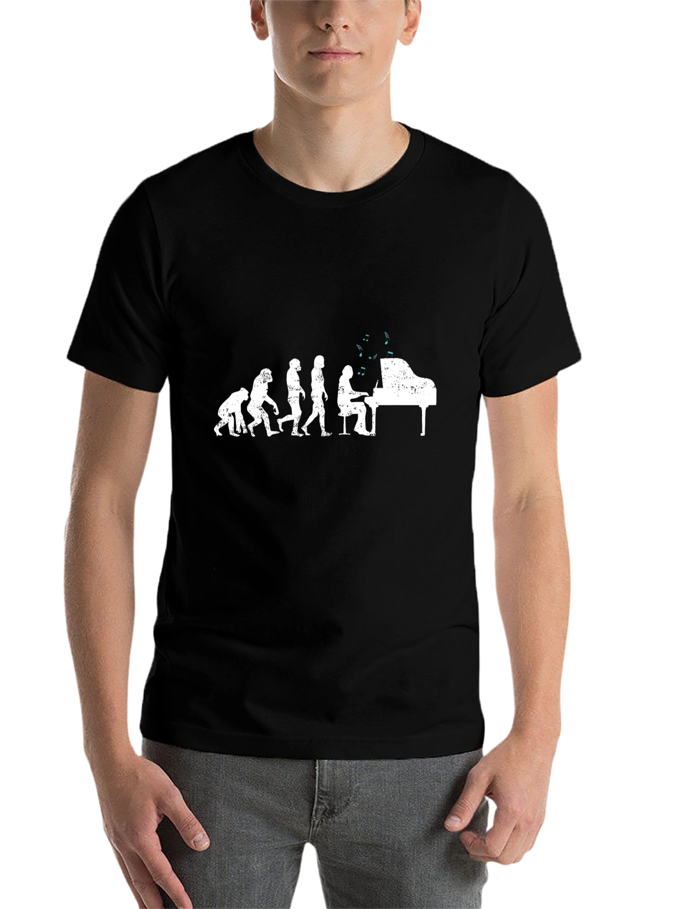 Black Evolution of Piano Player Black T-Shirt view 7