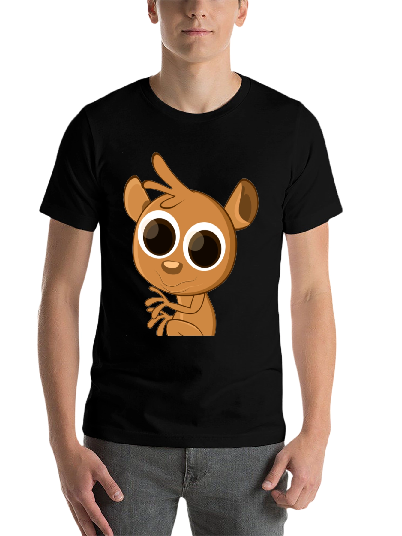 Black Cartoon Lemur Graphic Tee - Black Cotton Blend view 7