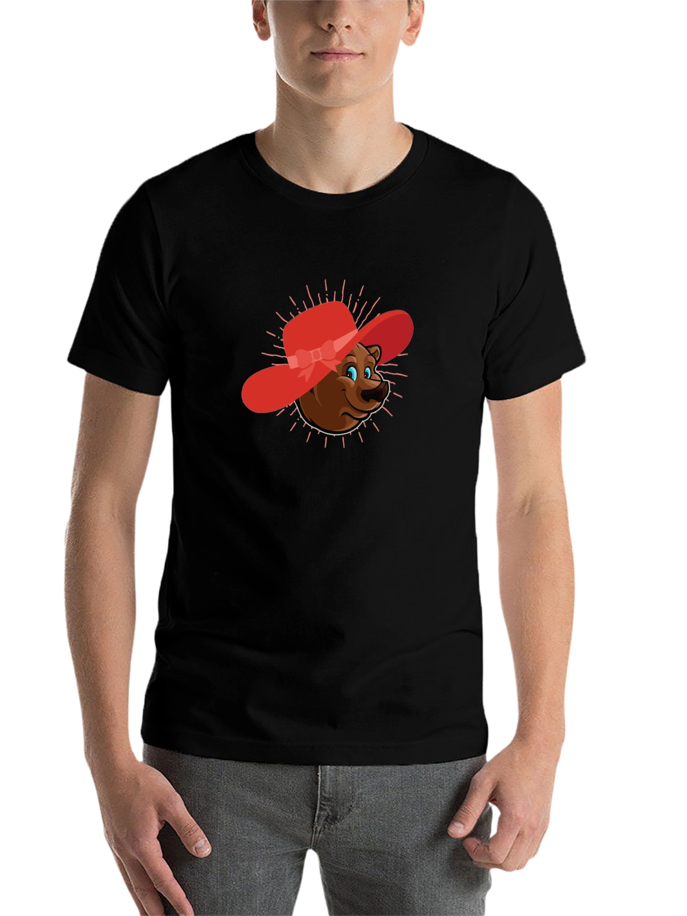 Bear in Red Hat Graphic Tee - Unisex - 7