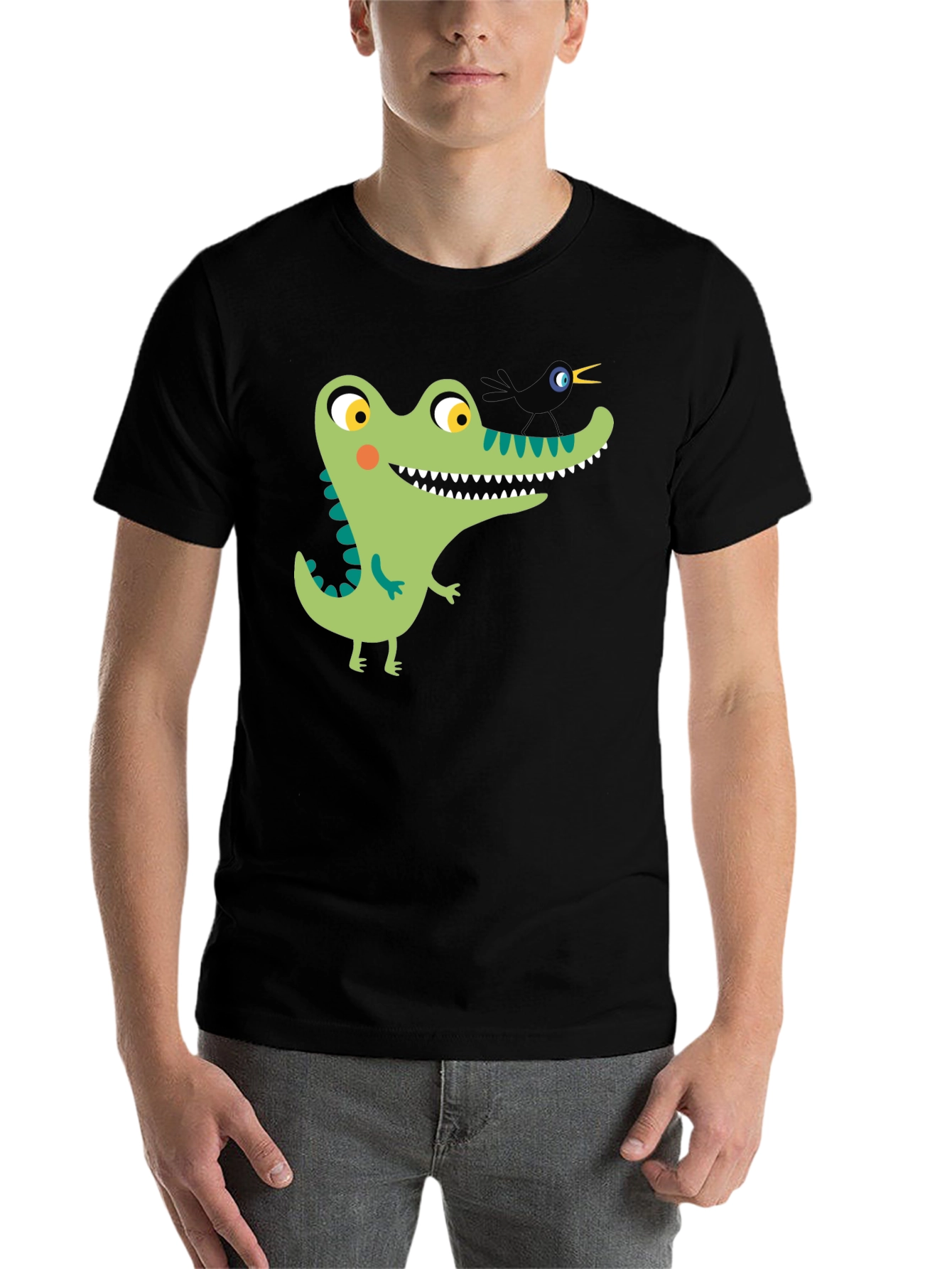 Black Cartoon Alligator Graphic Tee - Black Cotton view 7