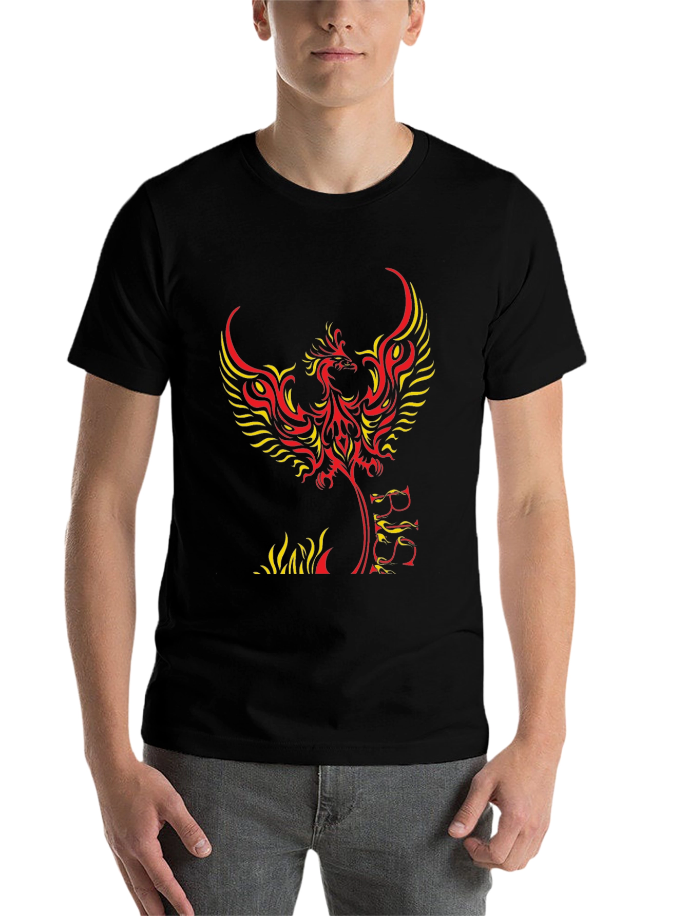 Black Phoenix Graphic Tee - Black Cotton Blend Shirt view 7