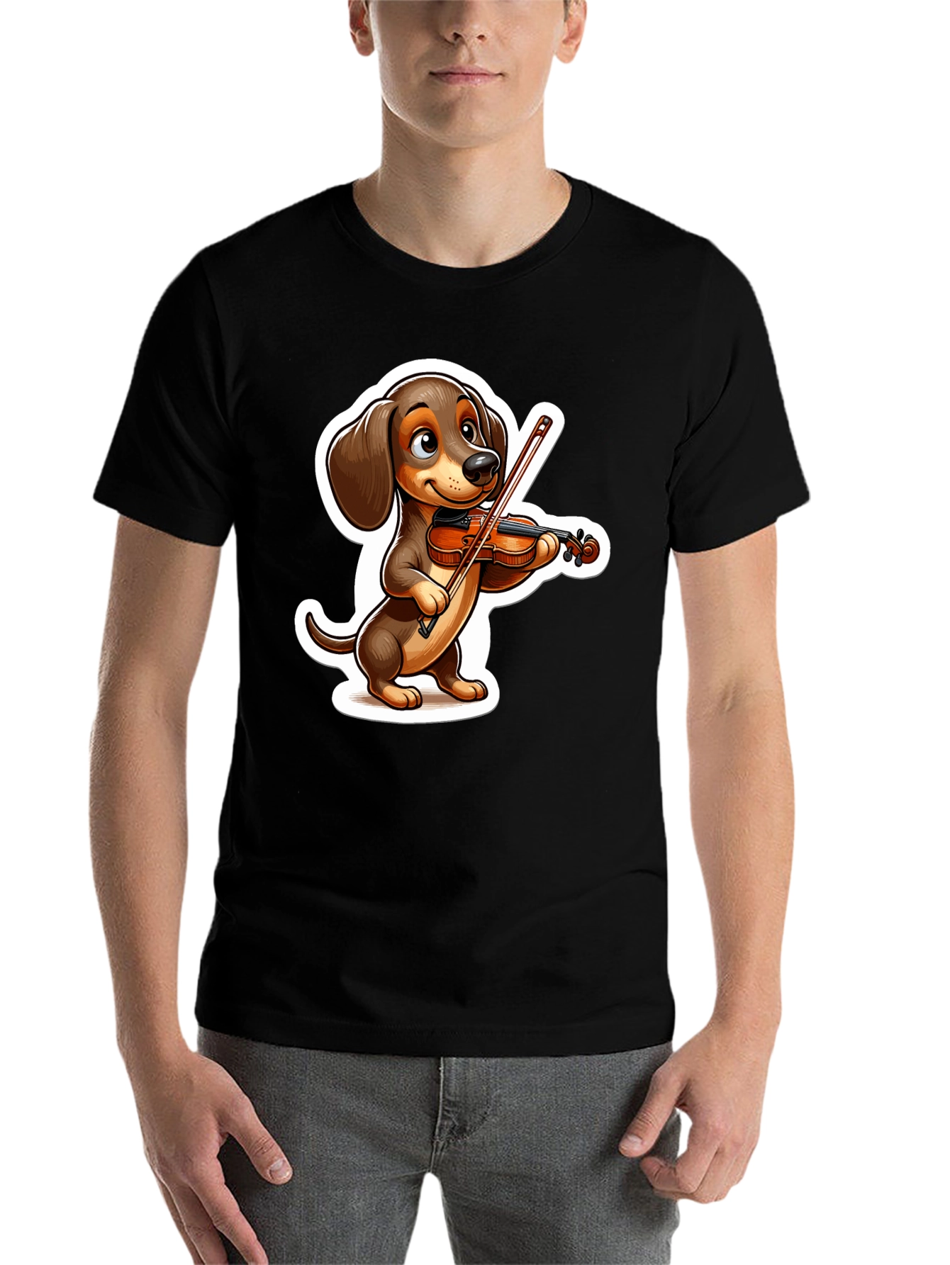 Black Dachshund Violinist T-Shirt - Cute Dog Lover Tee view 7
