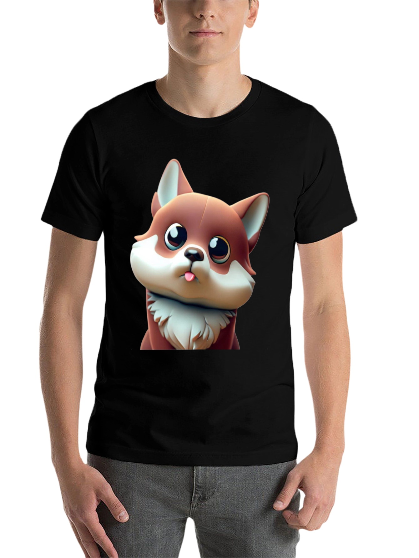 Black Cute Cartoon Fox Black T-Shirt view 7