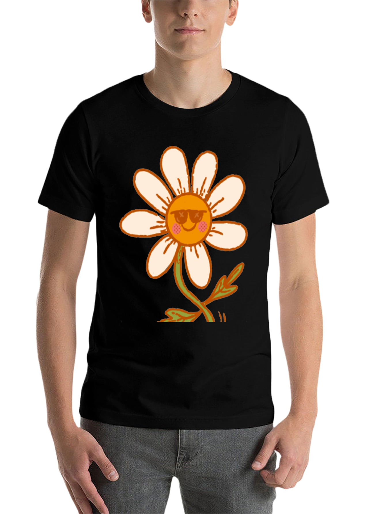 Black Retro Daisy Flower T-Shirt - Black view 7