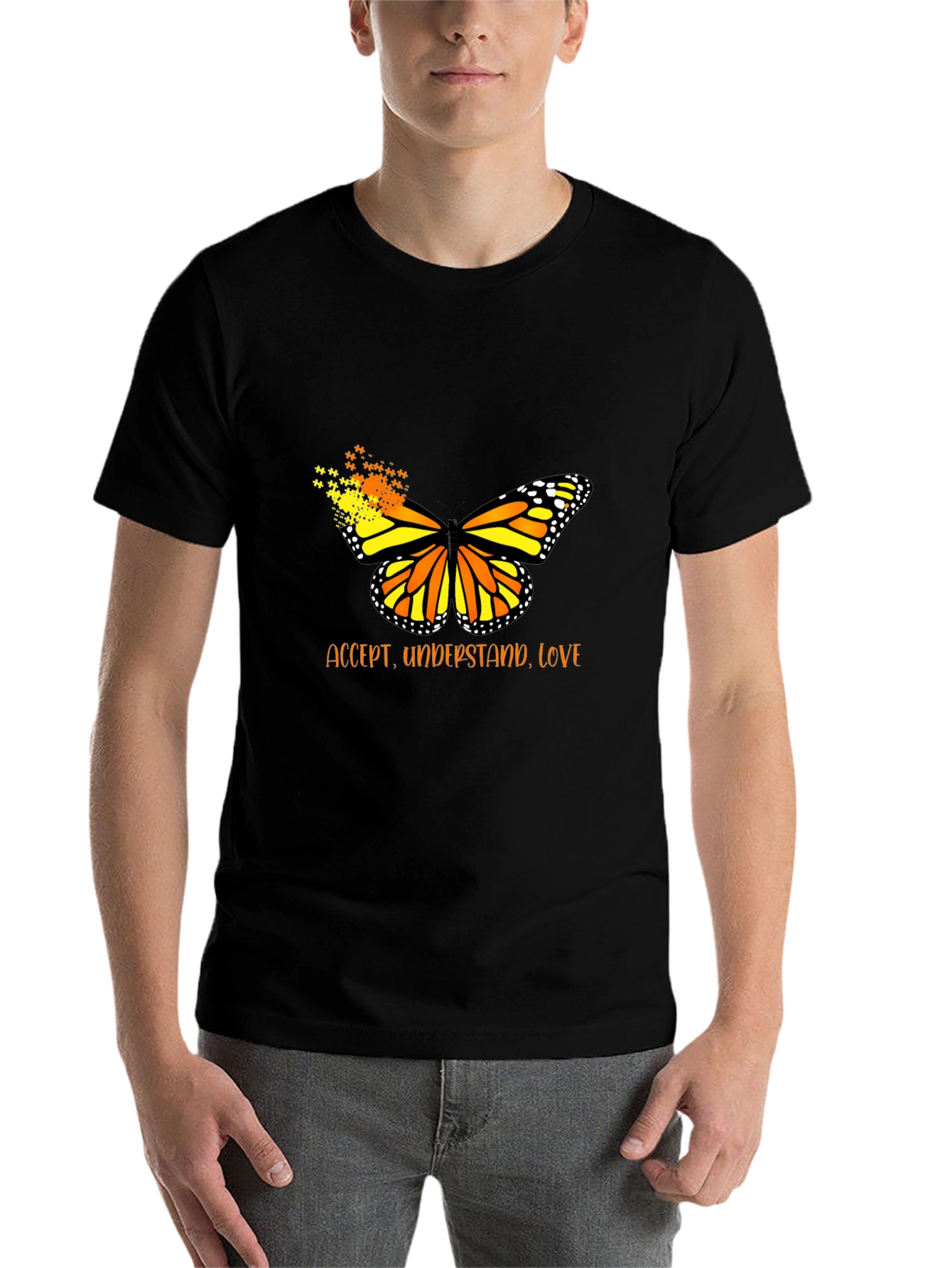 Black Accept, Understand, Love Butterfly Graphic Tee view 7