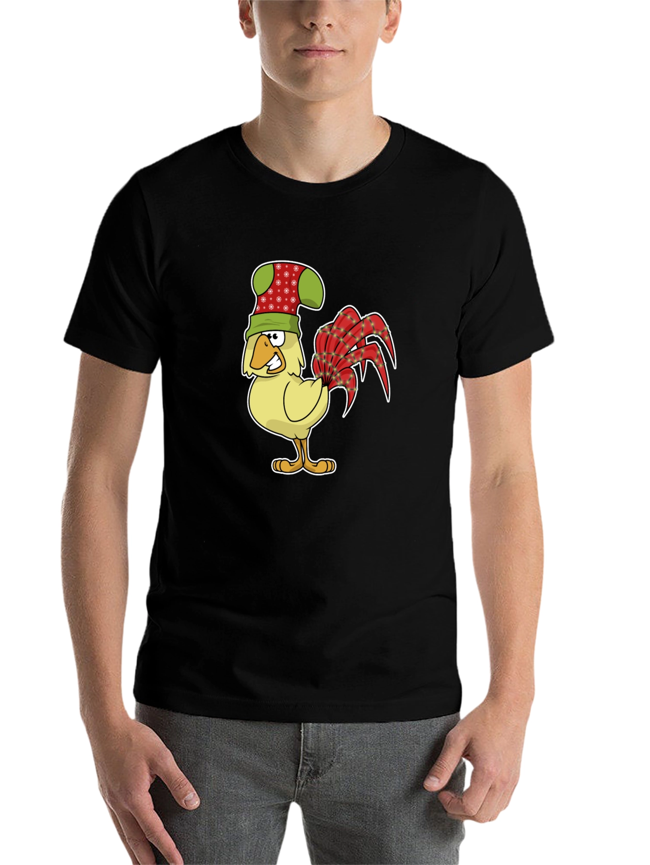 Black Festive Rooster Graphic Tee - Novelty Chicken Shirt view 7