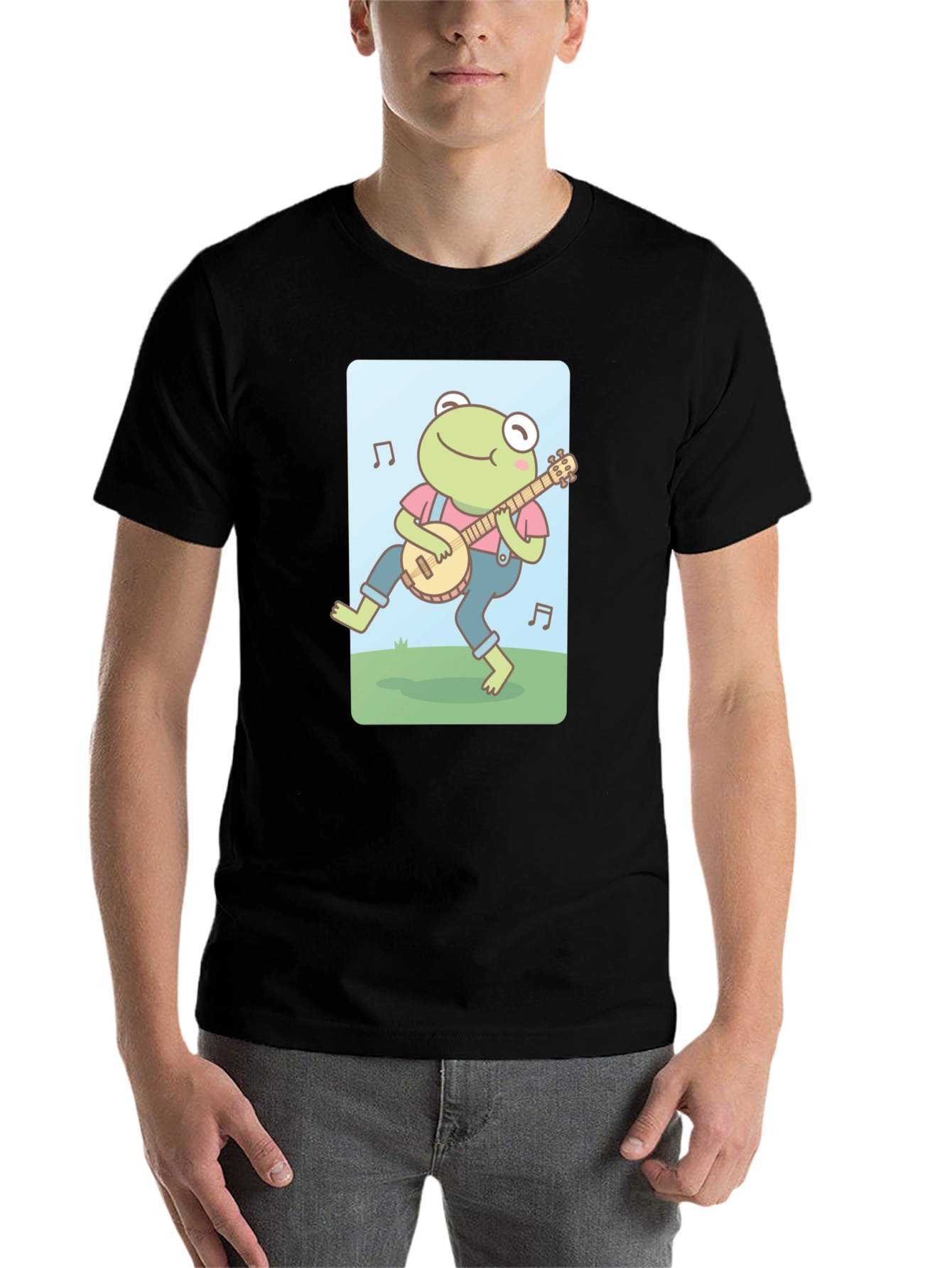 Black Frog Banjo Music T-Shirt - Cute Cartoon Design view 7
