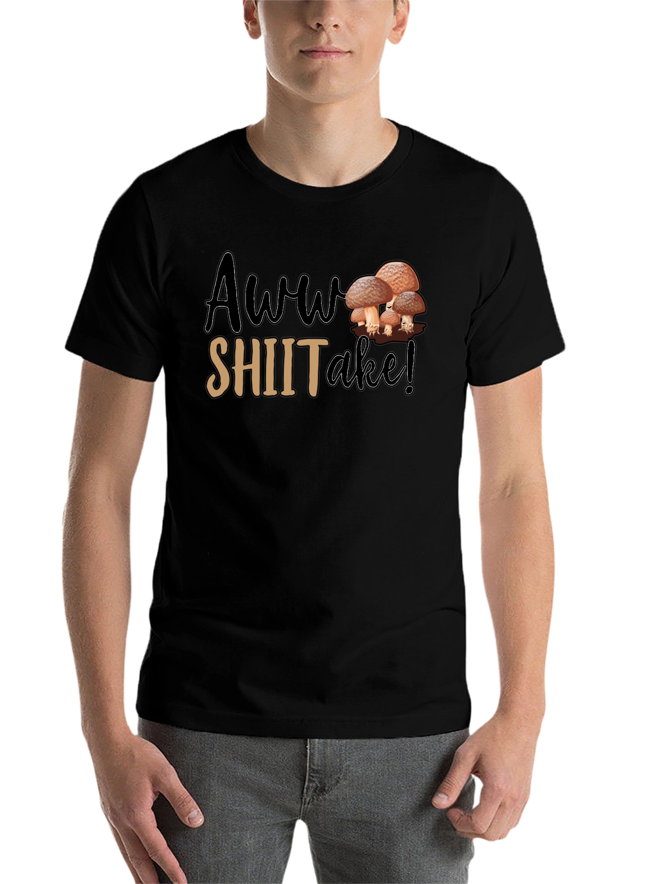 Black Awww Shiitake! Mushroom Pun Graphic T-Shirt view 7