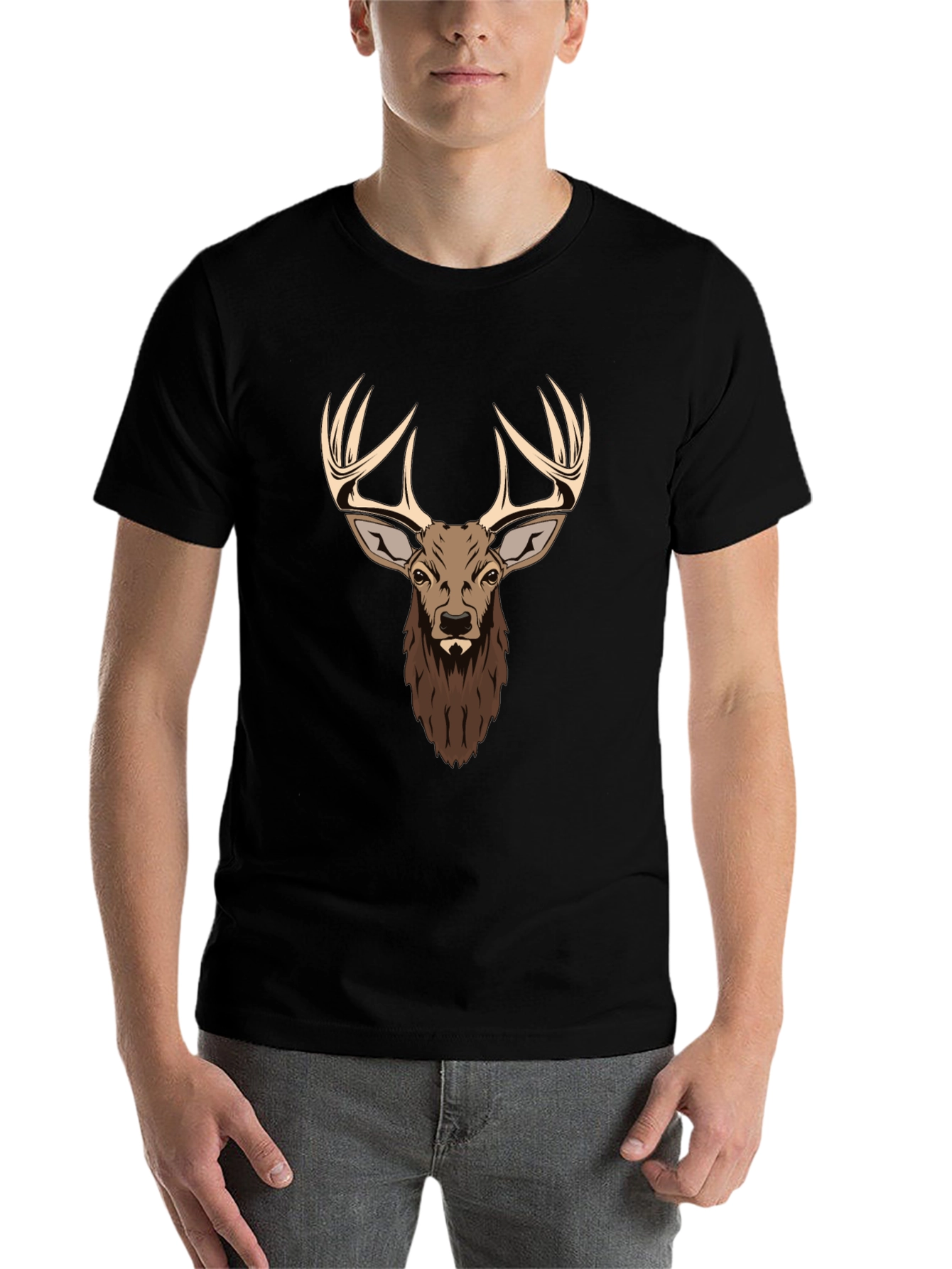 Black Deer Head Graphic Print Black T-Shirt view 7