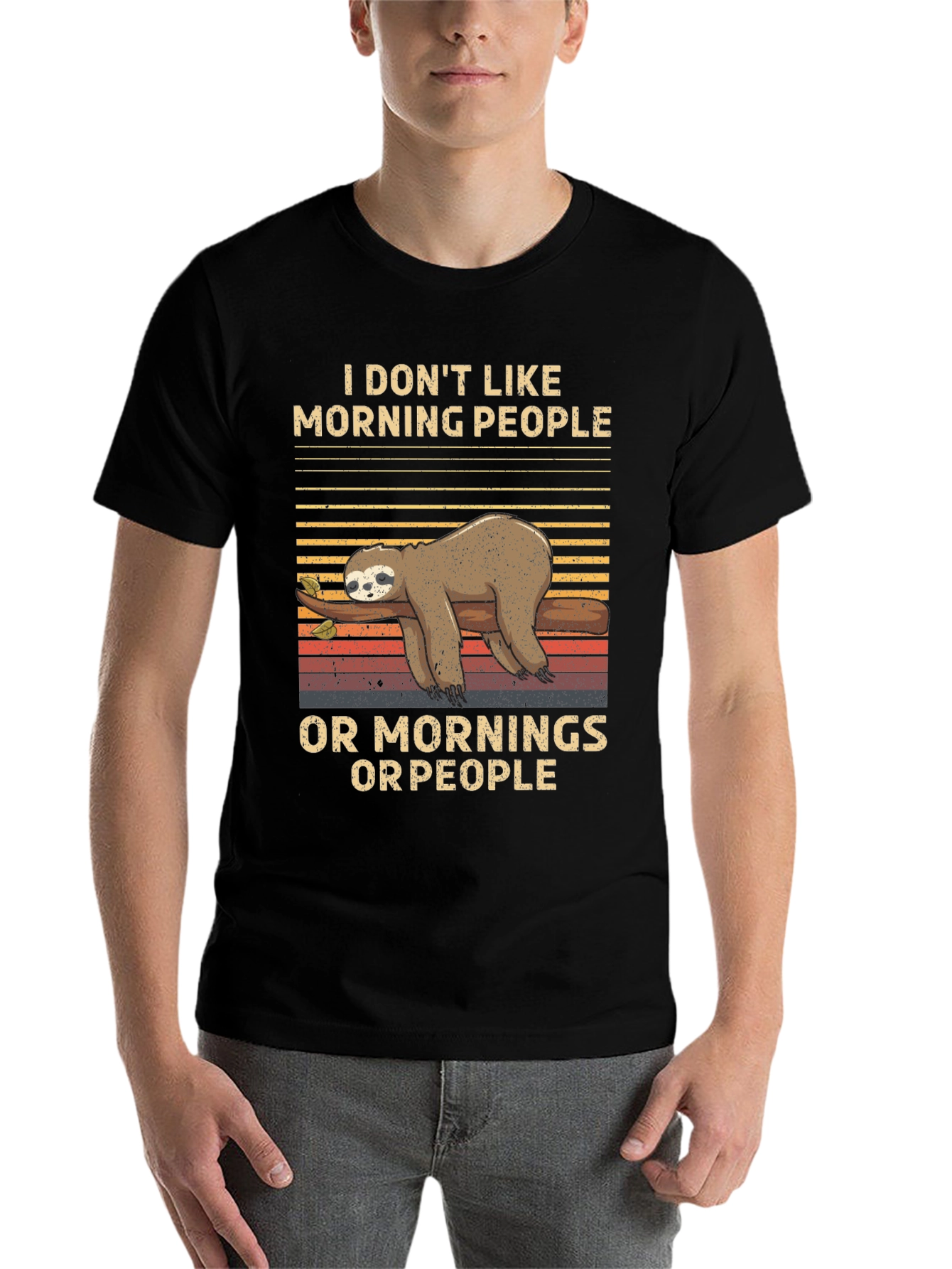 Black Funny Sloth T-Shirt: I Don't Like Morning People view 7