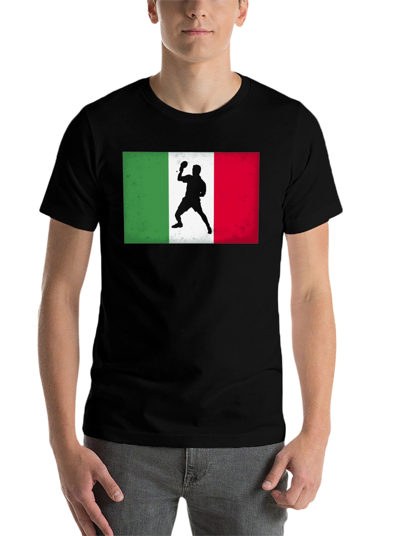 Black Italy Table Tennis Flag T-Shirt view 7