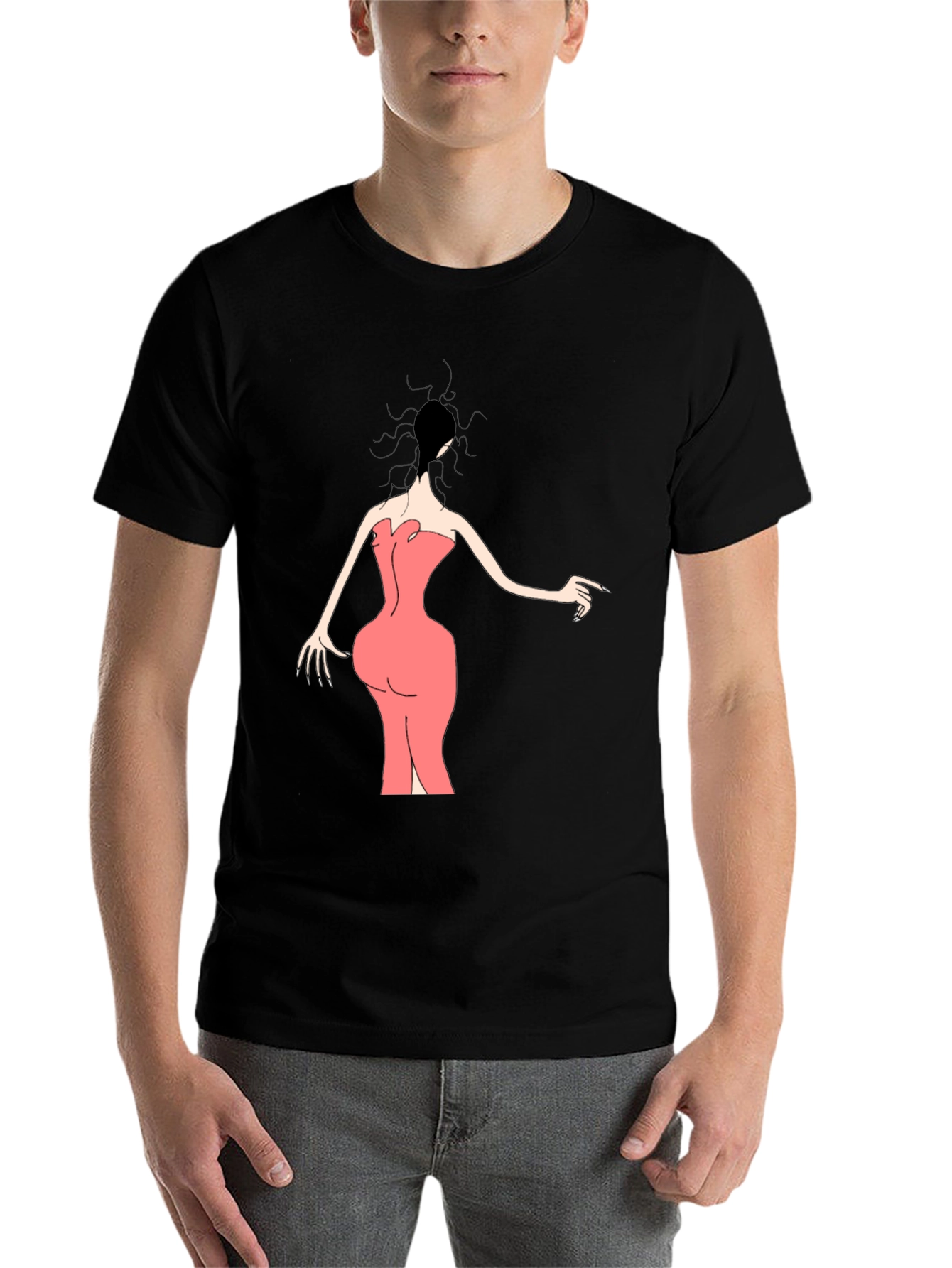 Black Woman in Pink Dress Graphic Tee - Black view 7