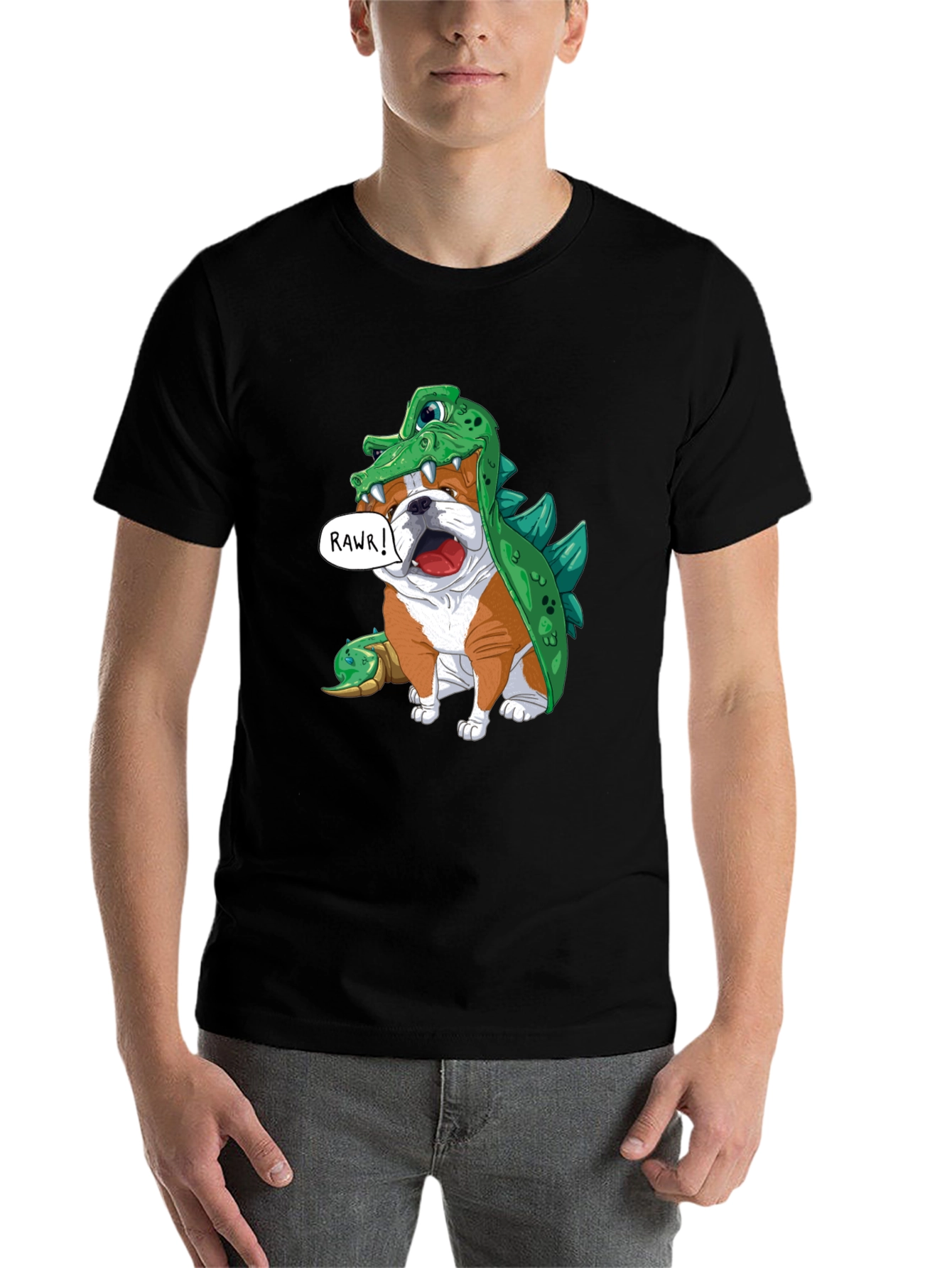 Black Bulldog in Crocodile Costume T-Shirt view 7